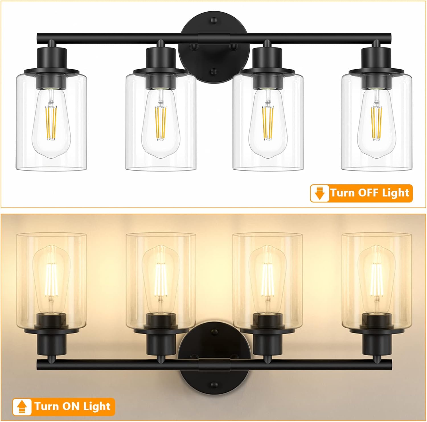 Licperron 4-Light Black Vanity Wall Light with Clear Glass Shade 1