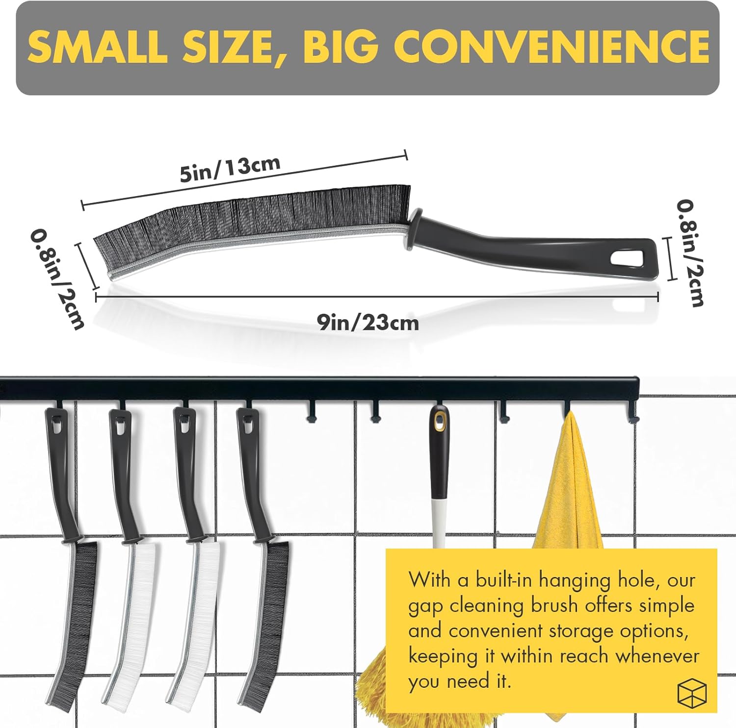 3Pcs Crevice Cleaning Brush Set Hard Bristle for Small Spaces
