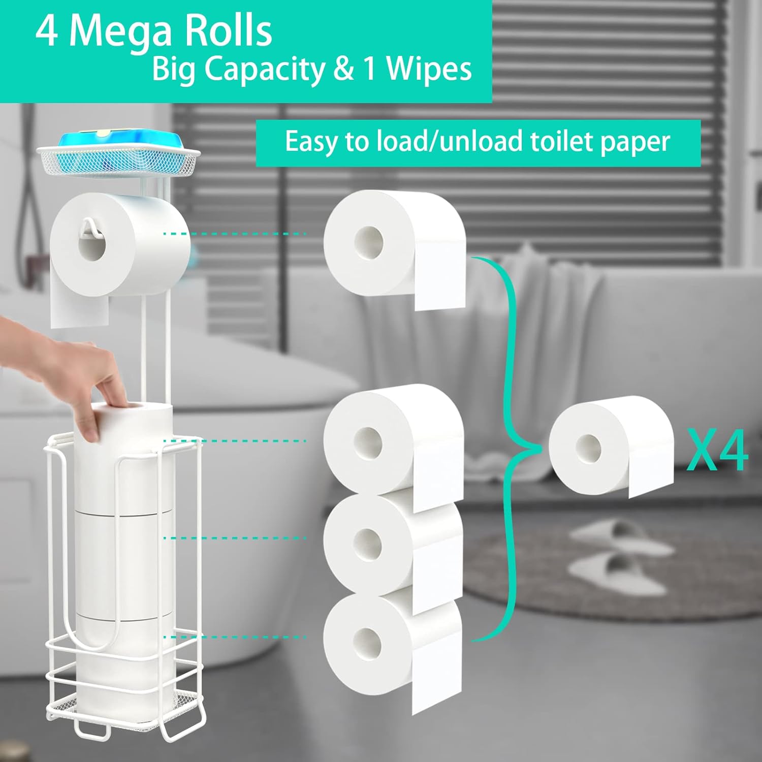 ZCCZ 6305912441 Inch Free Standing Toilet Paper Holder with Shelf