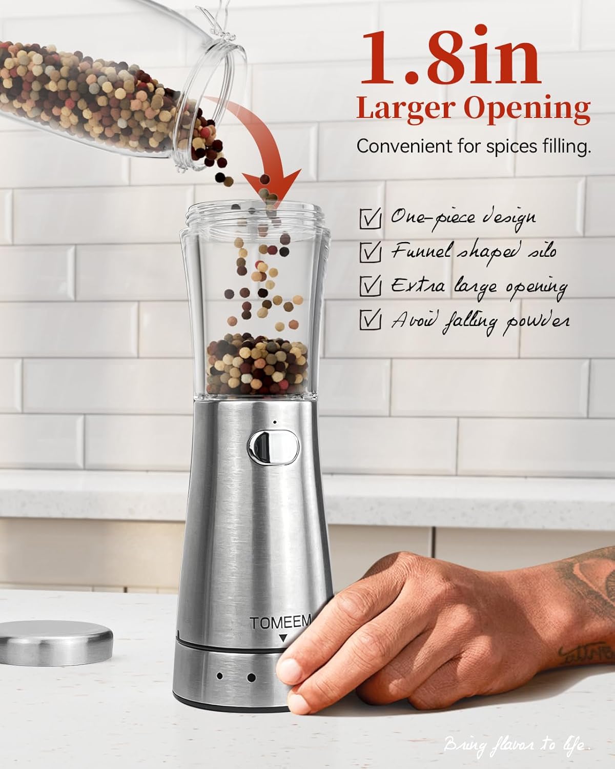 TOMEEM Electric Salt Pepper Grinder Set with Storage Base