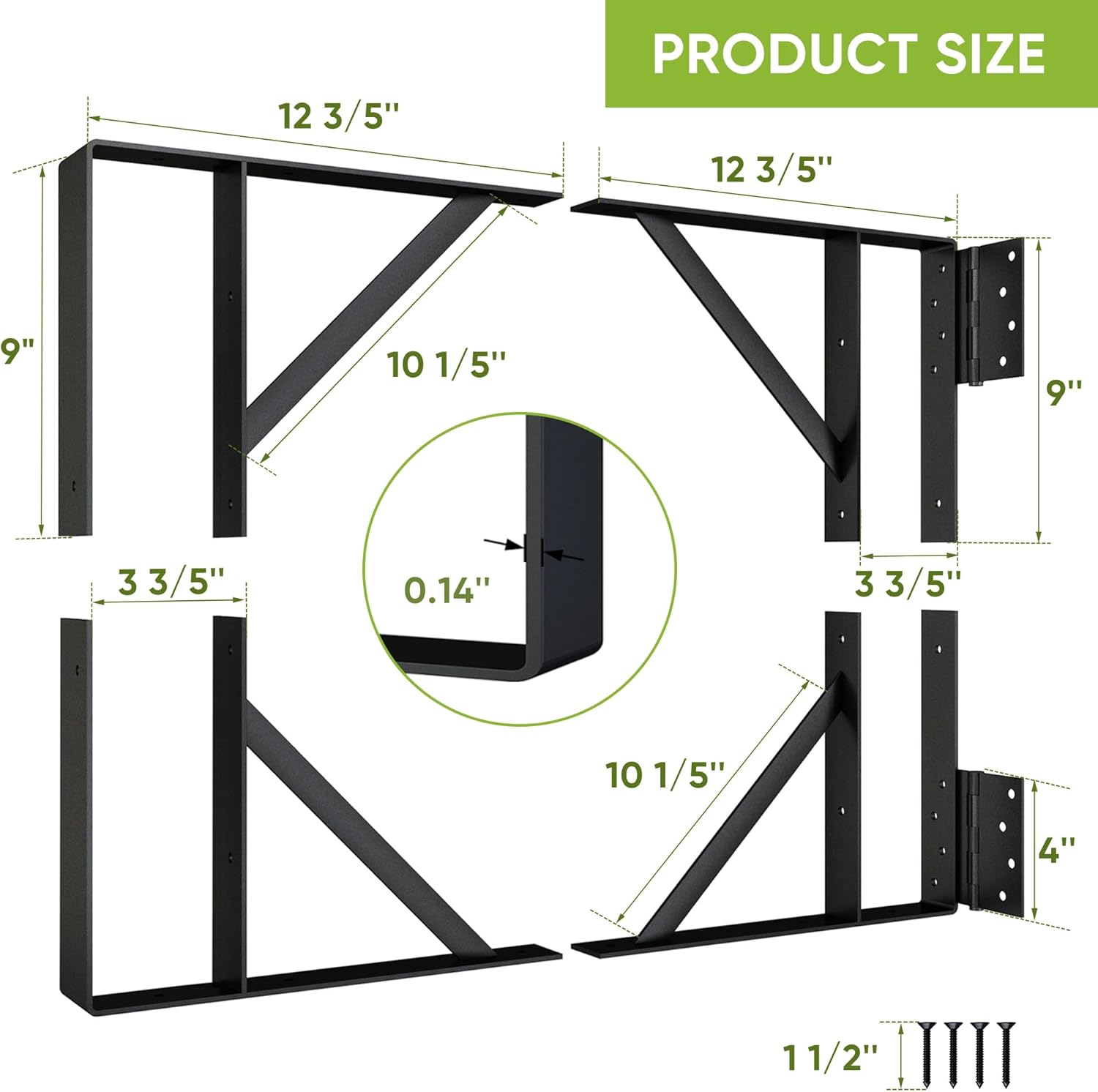 Heavy-Duty Anti-Sag Gate Bracket Set Stainless Steel Precision-Welded Hinges