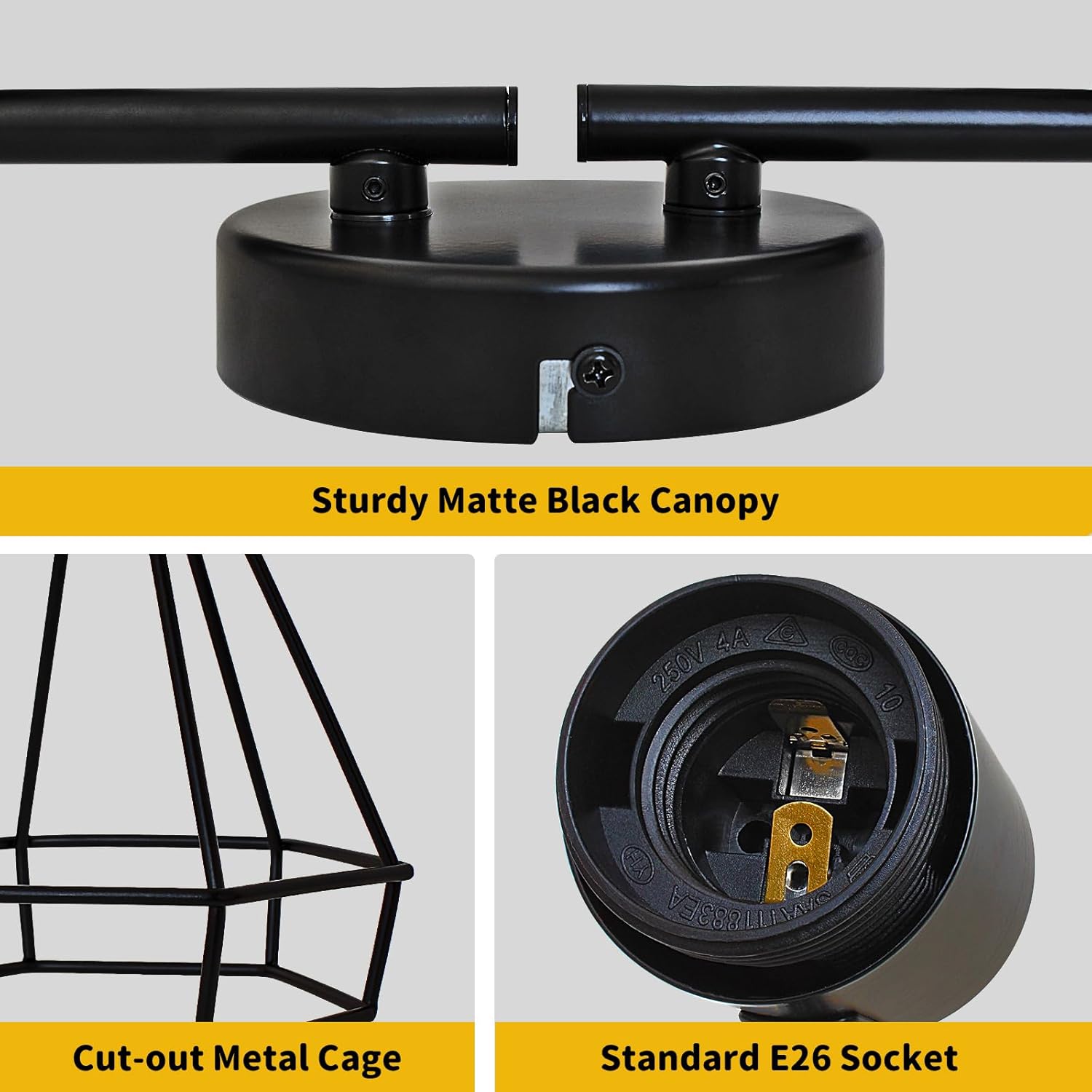 HiBay 4-Light Track Lighting Kit - Black Geometric Metal Cage Industrial Spotlight