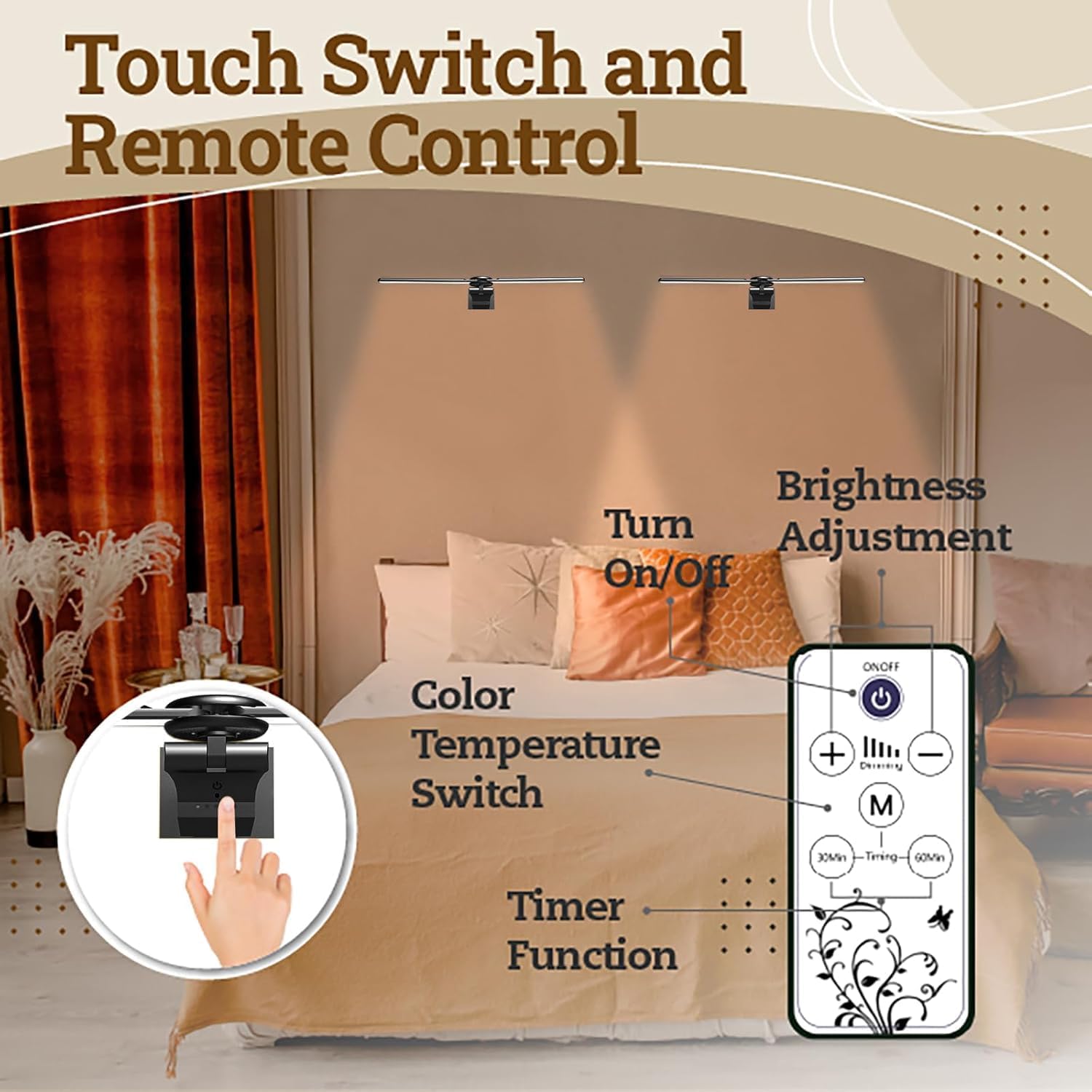 Cotaros 2 Pack Rechargeable Picture Light with Timer and Dimmer Black