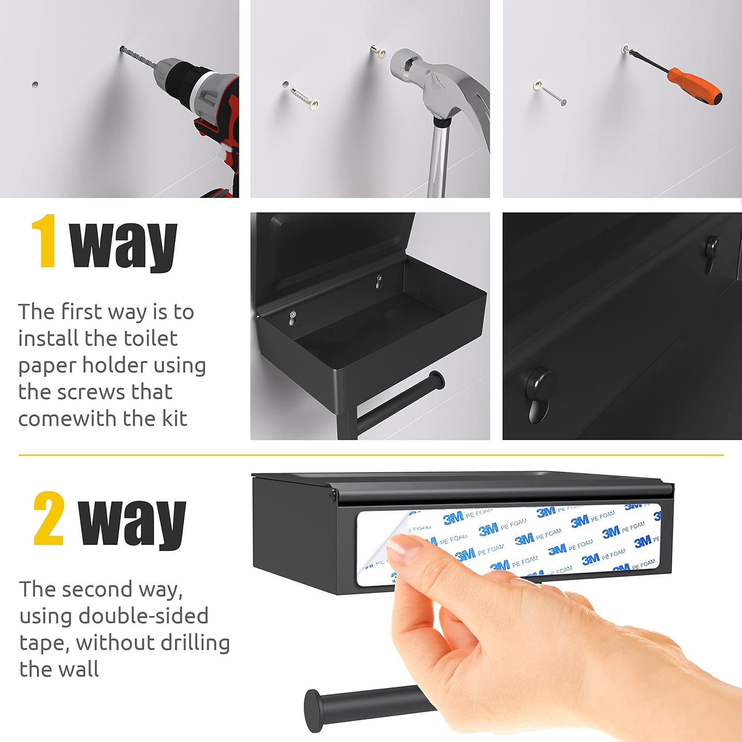 Matte Black Self-Adhesive Toilet Paper Holder