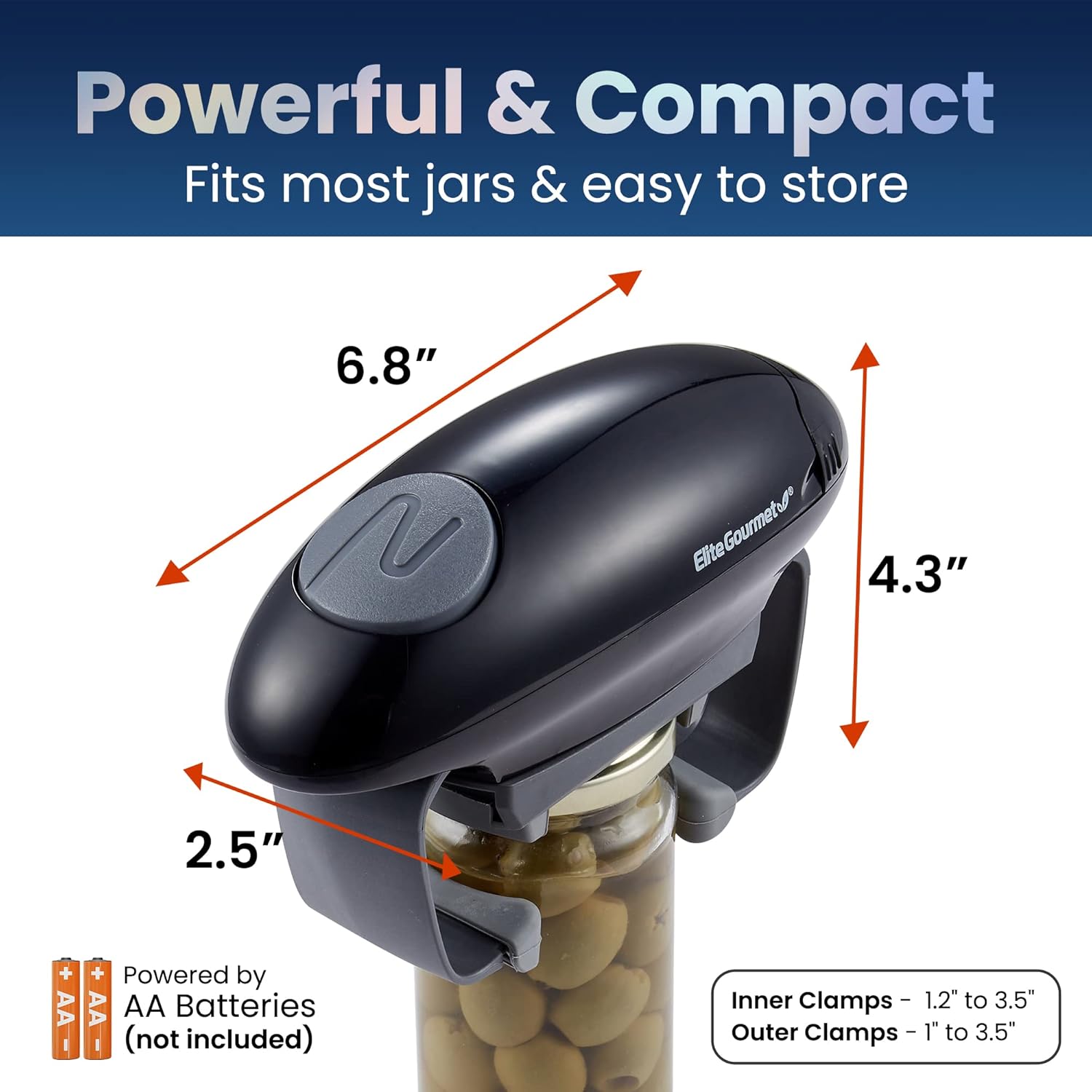 Elite Gourmet EJO800 Electric Jar Opener BlackGray