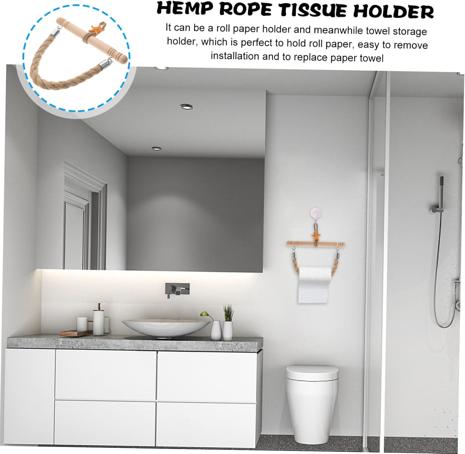 Rope Toilet Paper Holder Farmhouse Nautical Sea Decor