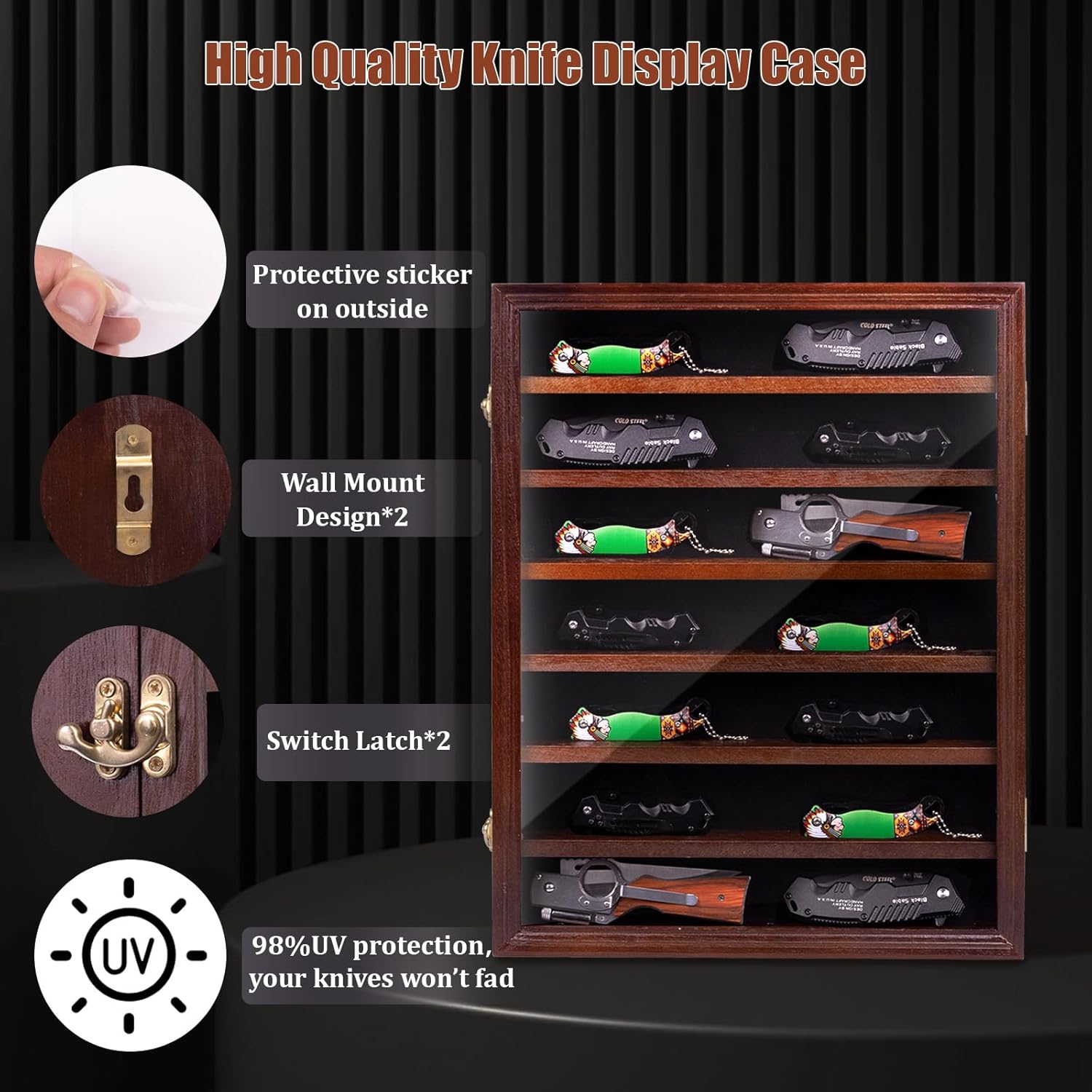 WodGod 7 Layers Knife Display Case with 6 Shelves Cherry