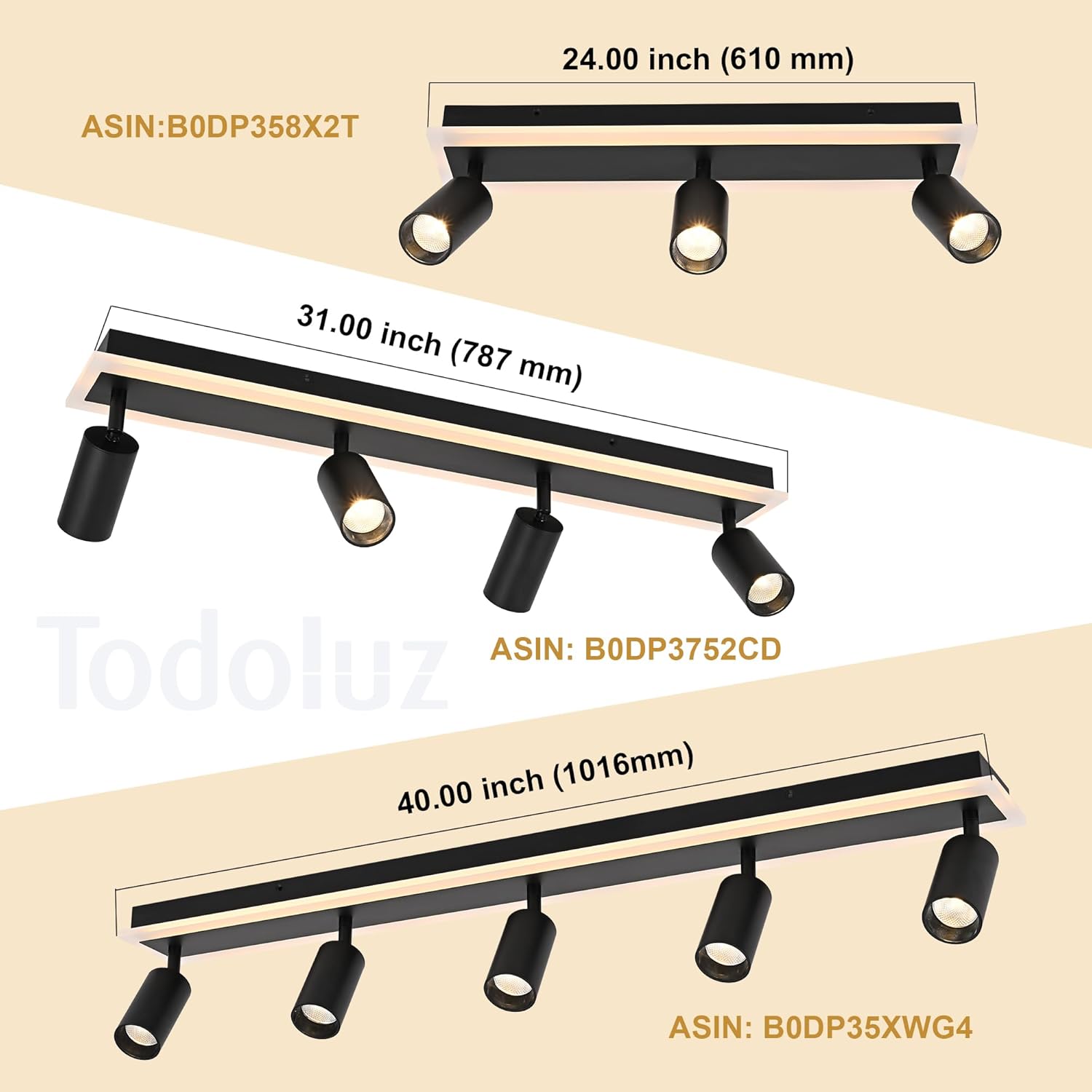 TODOLUZ 5-Light LED Track Light Fixtures Black