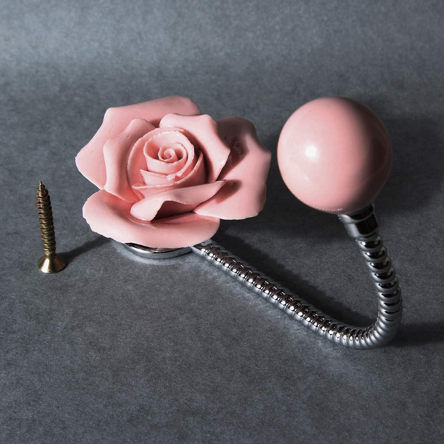 MDPLY 3D Flower Ceramic Wall Hook Rose Pink