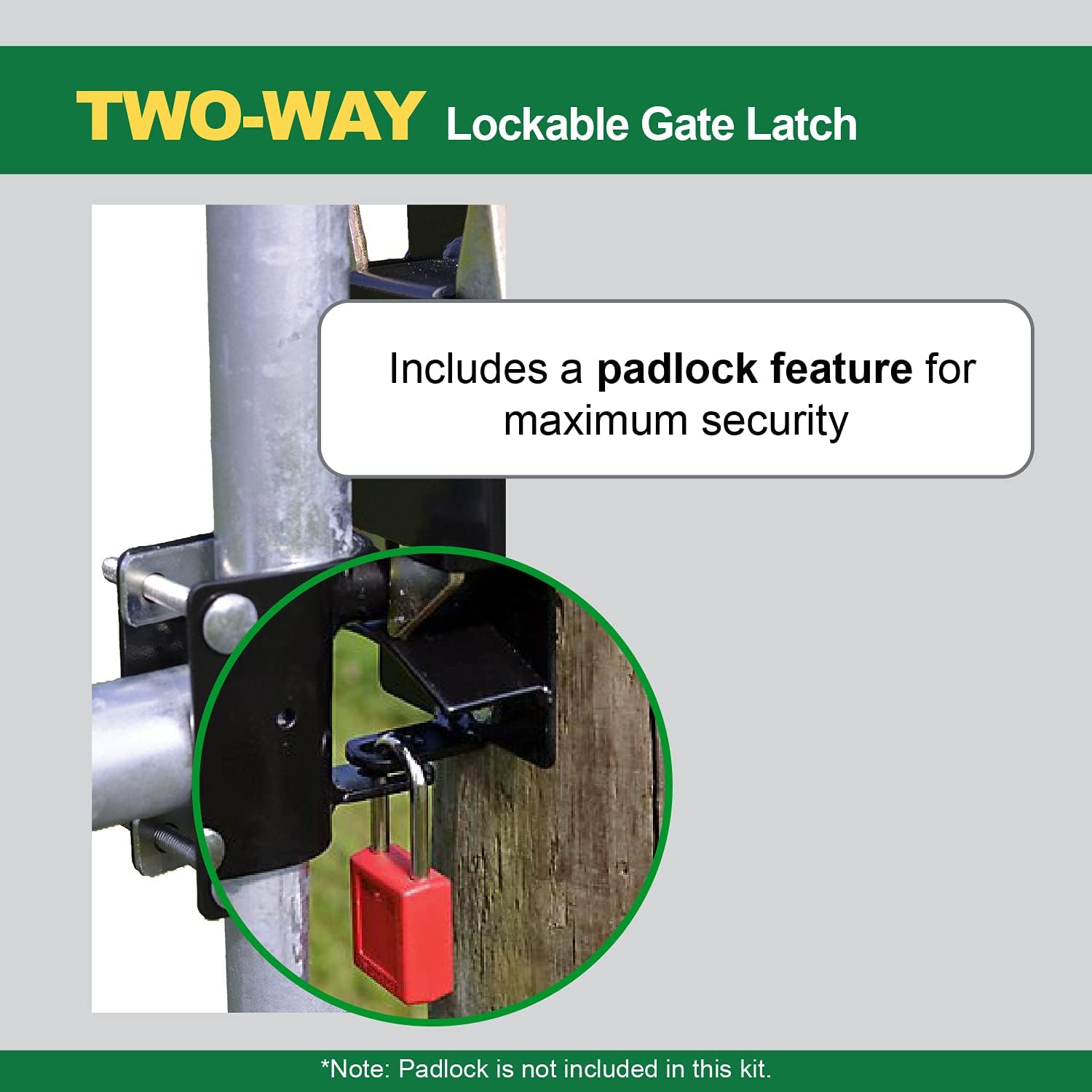Powerfields Two-Way Lockable Gate Latch Farm Pet Cage Fence Stable Gate
