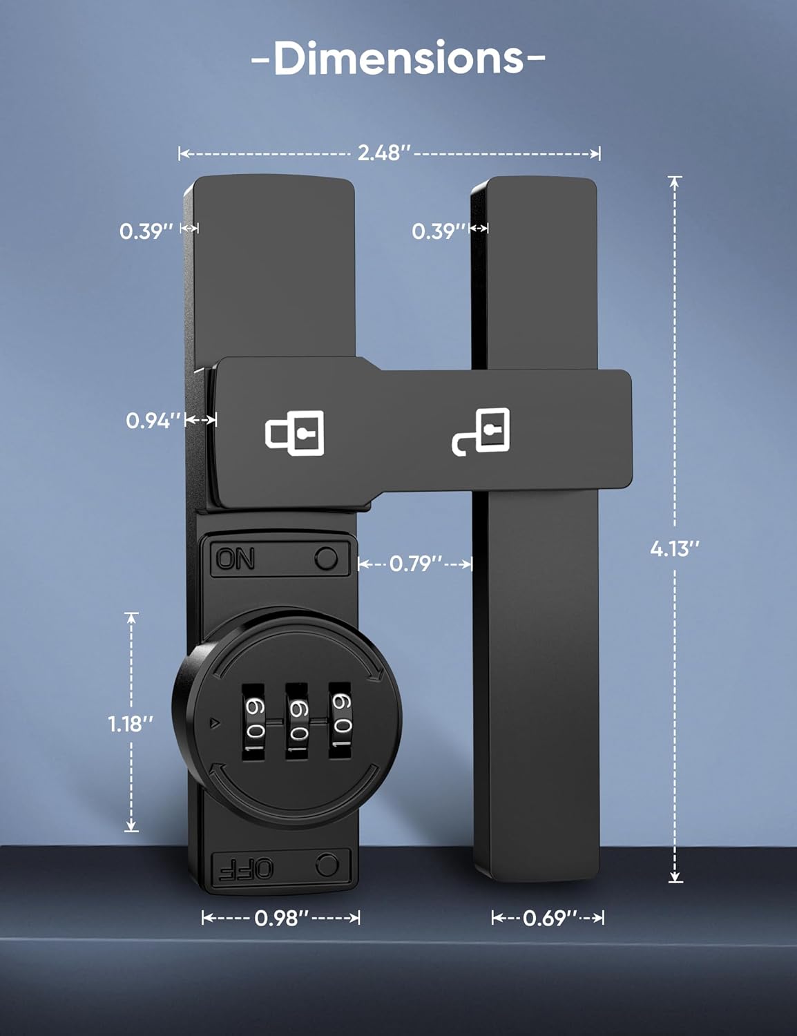 Sturdy 3-Digit Keyless 180-Degree Gate Lock Black Matte Luminous Function