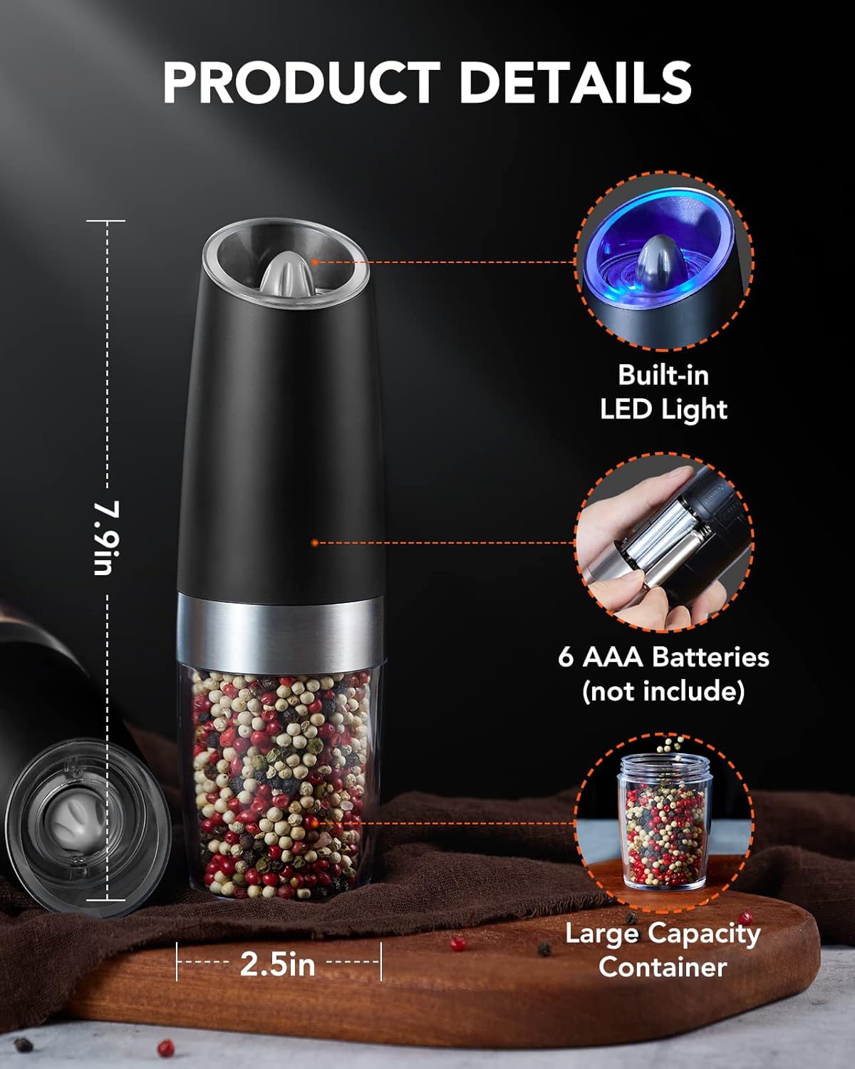 FORLIM Gravity Electric Salt and Pepper Grinder Set