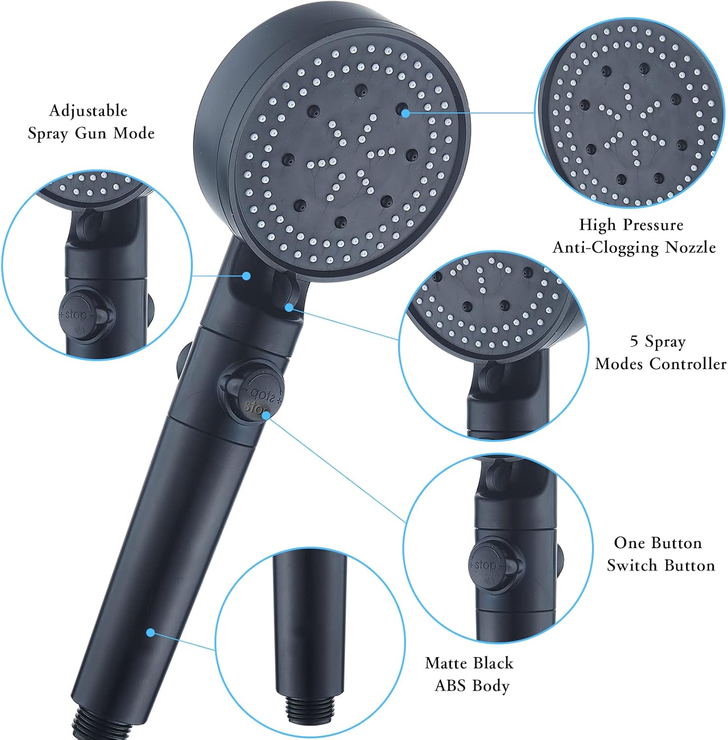 High Pressure Shower Head with 5 Spray Settings