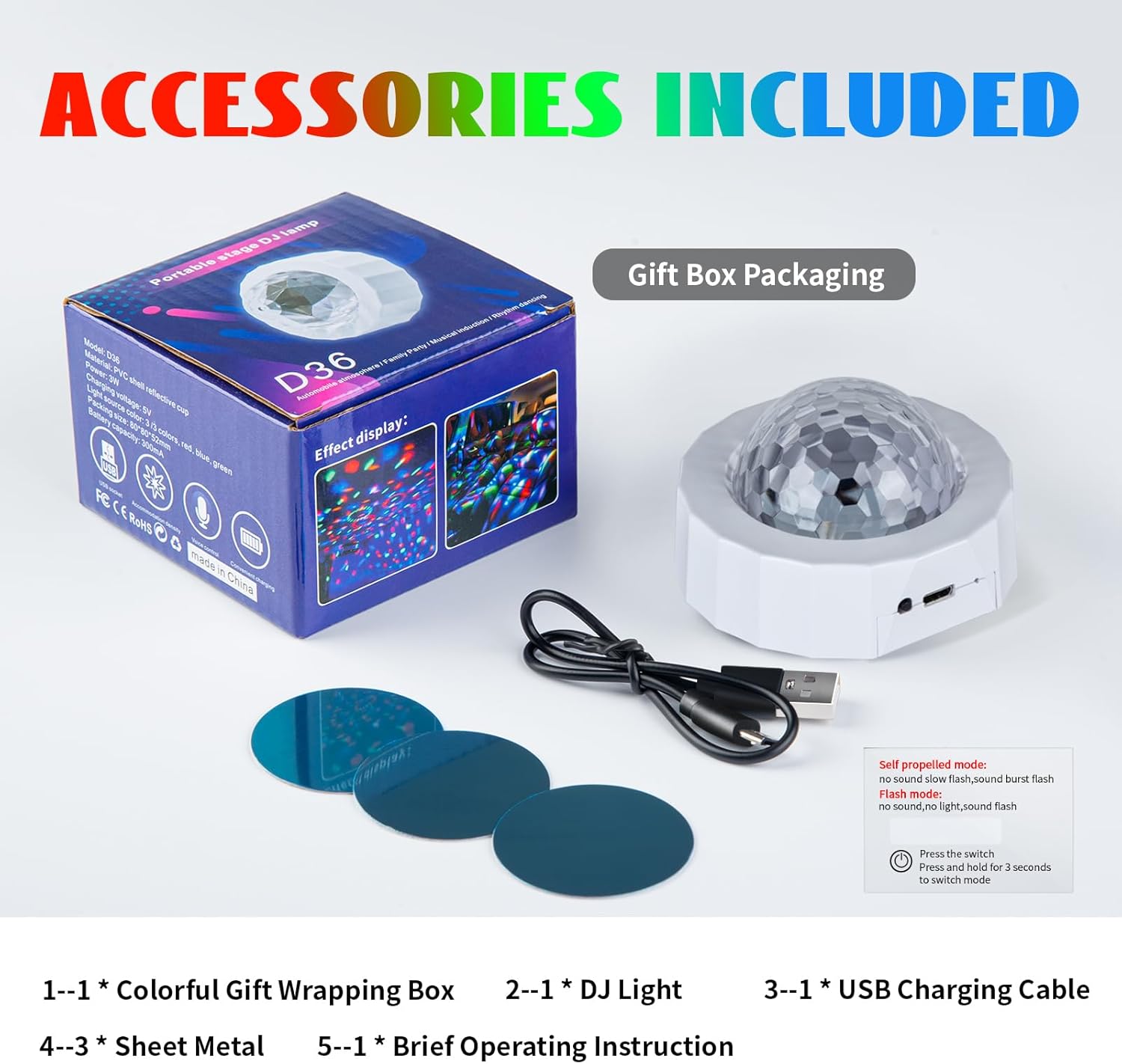 ASFSKY Car Disco Ball Light with 2 Modes - Rechargeable Magnetic