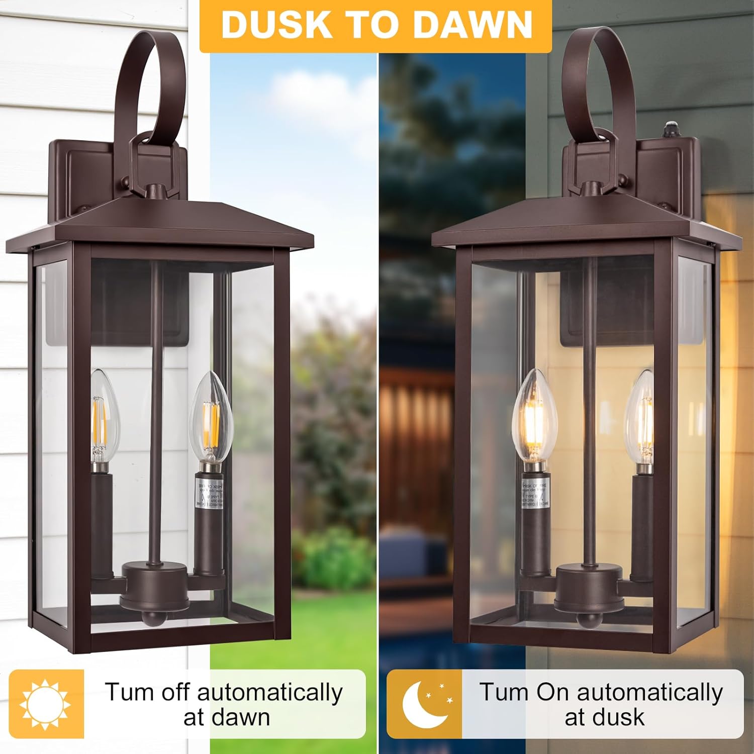 Brilvibera 2-Light Porch Wall Light with Dusk to Dawn Sensor