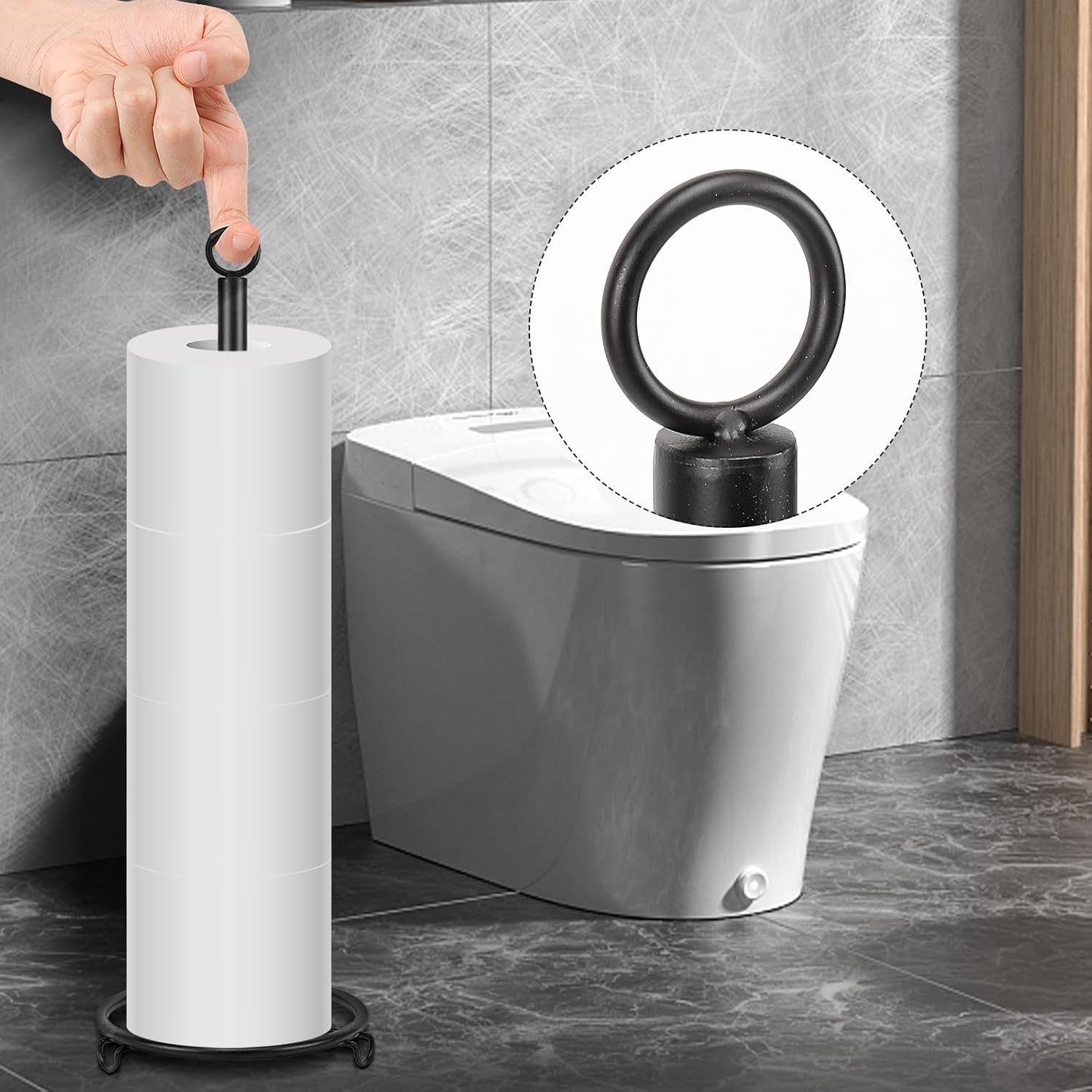 Siyzda Matte Black Toilet Paper Holder Stand