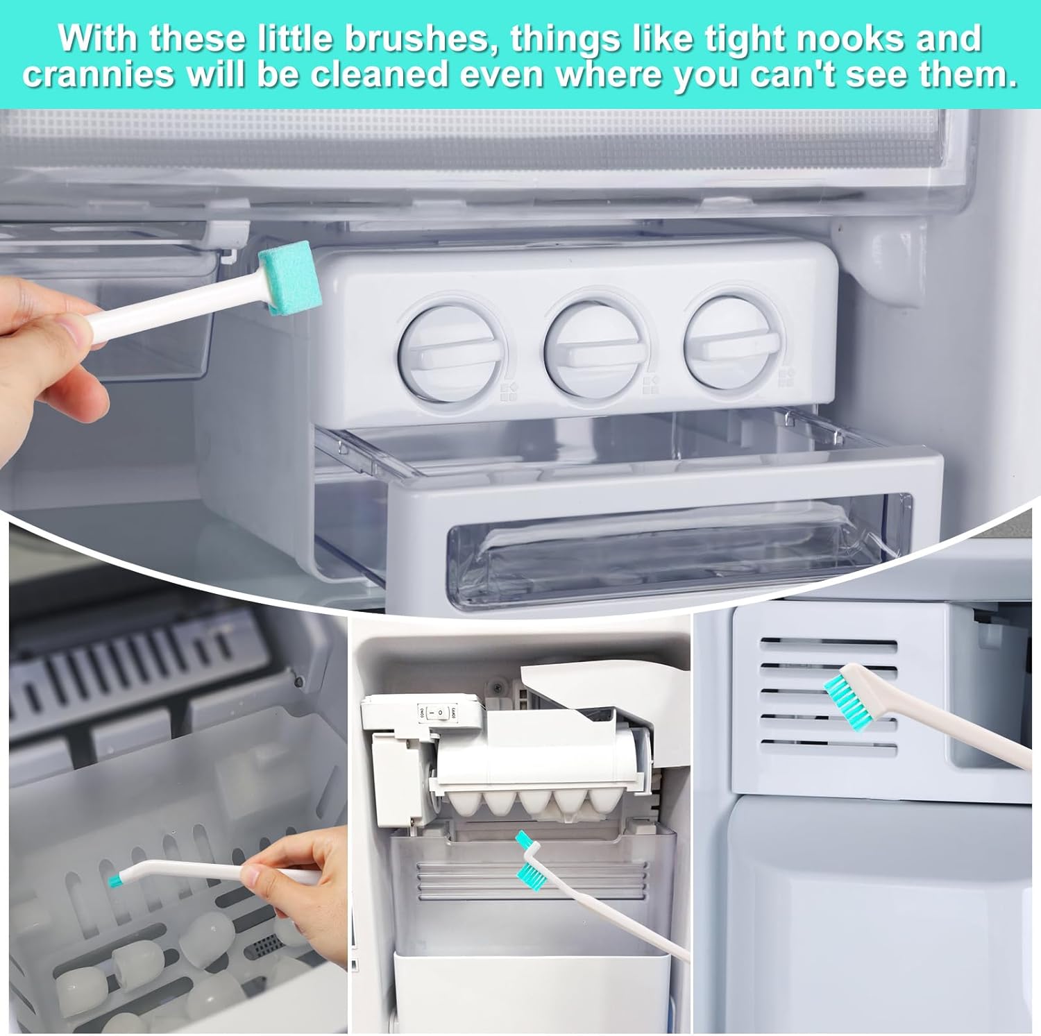 PEUTIER Ice Maker Cleaners Set - 10pcs Cleaning Brushes 2pcs Double Ended Hooks