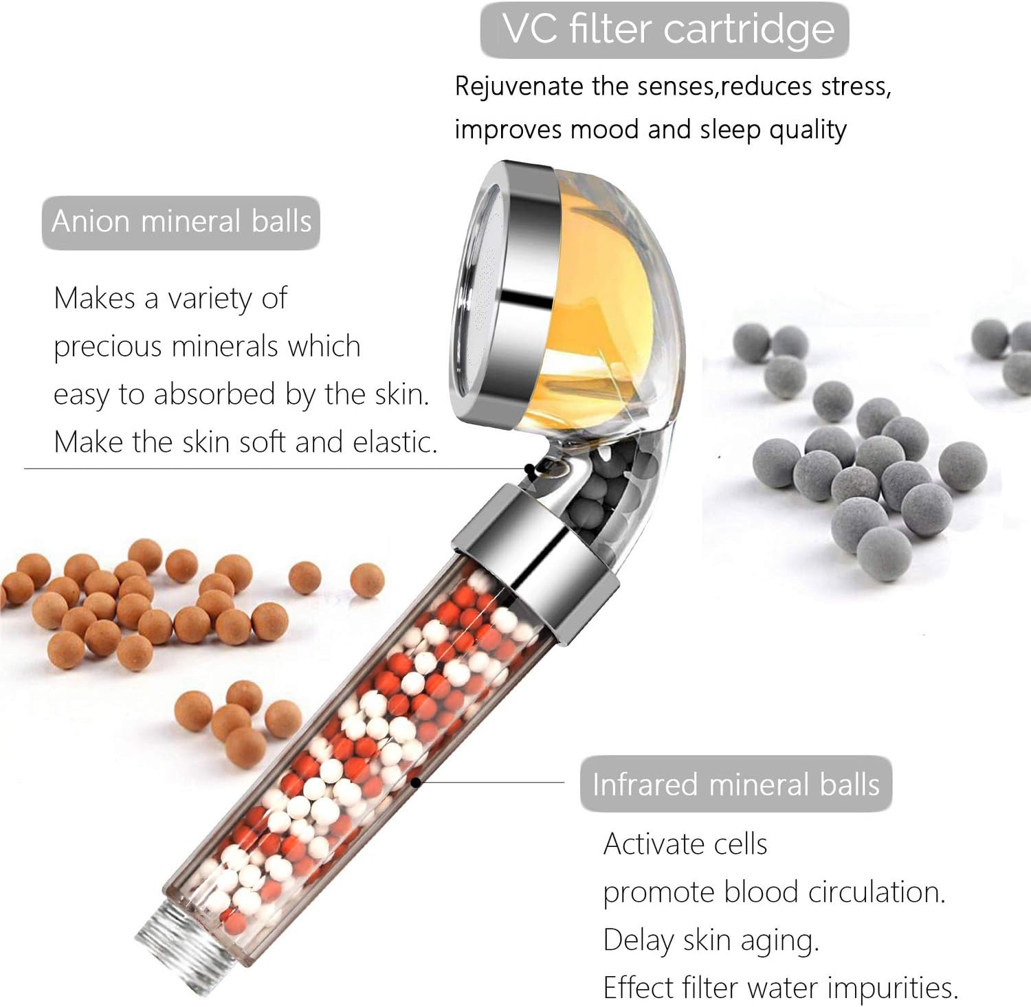 Vitamin C shower head with mineral stone technology