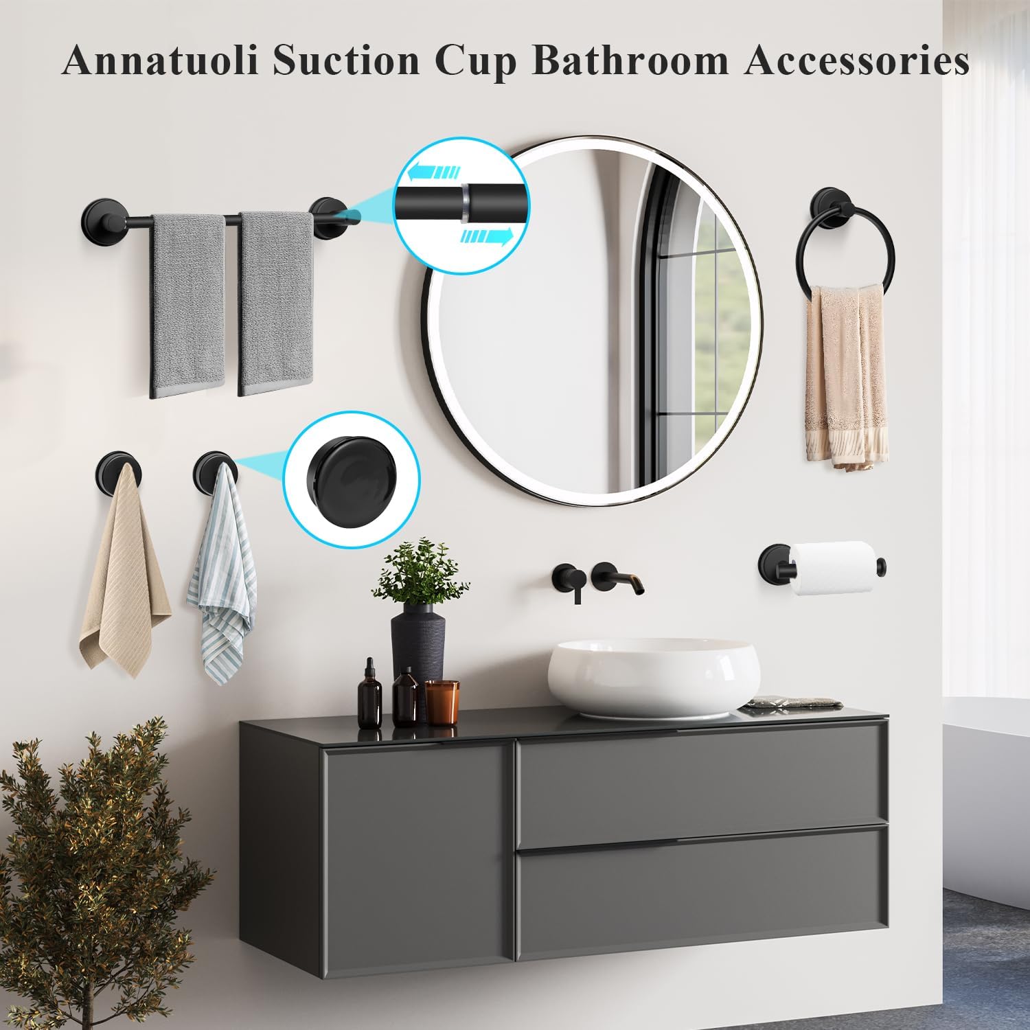 Annatuoli 5 Piece Suction Cup Bathroom Accessories Set