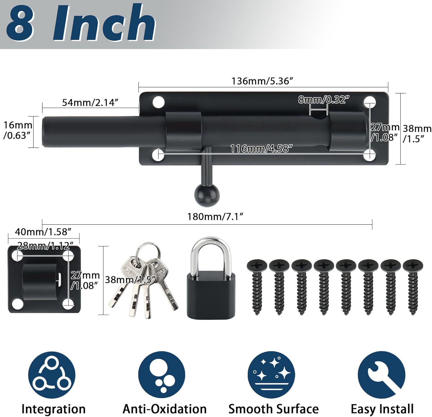 Heavy Duty Gate Latch 8inch alg304 SS Matte Black