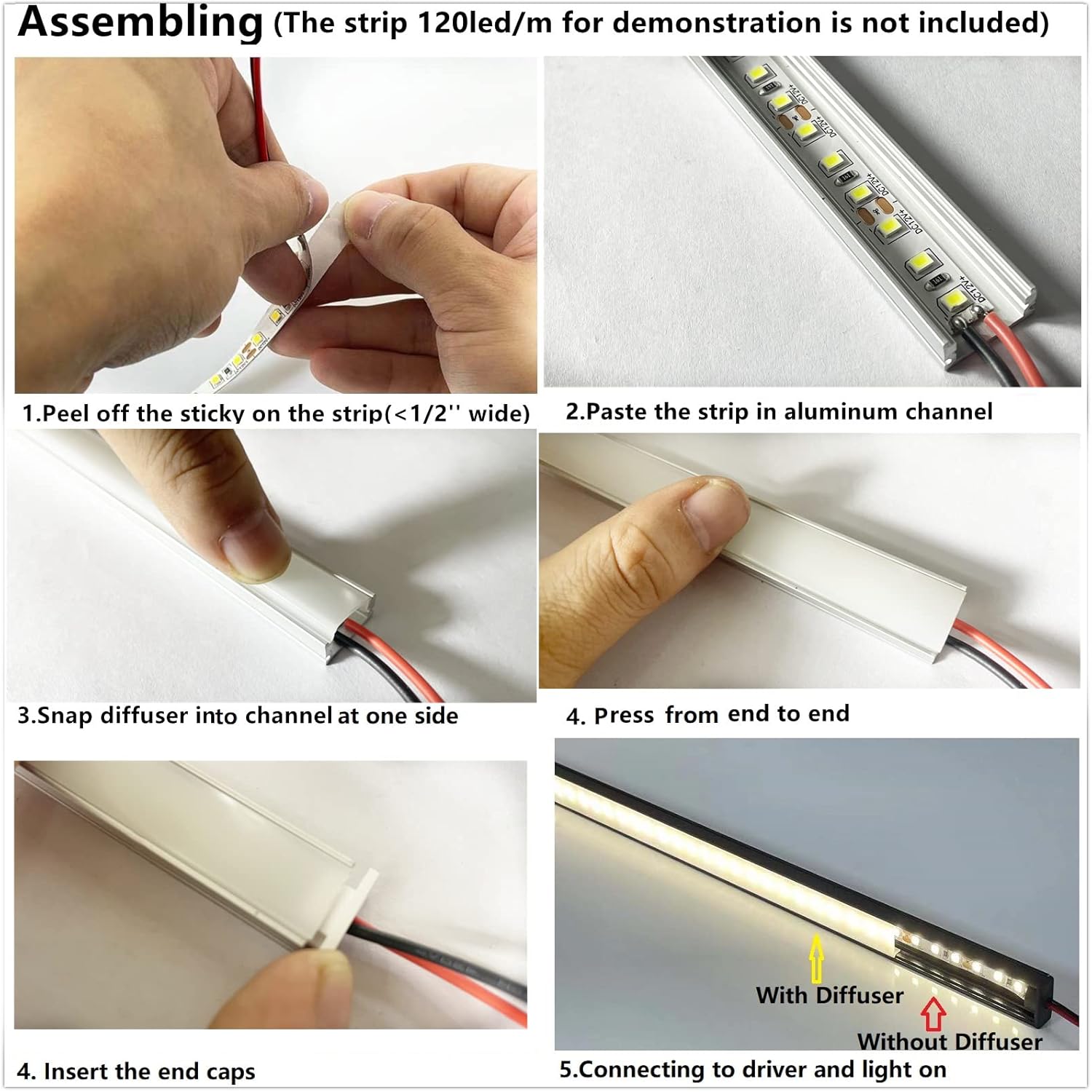 LED Strip U Channel Diffuser 6-Pack with 1FT Aluminum Track