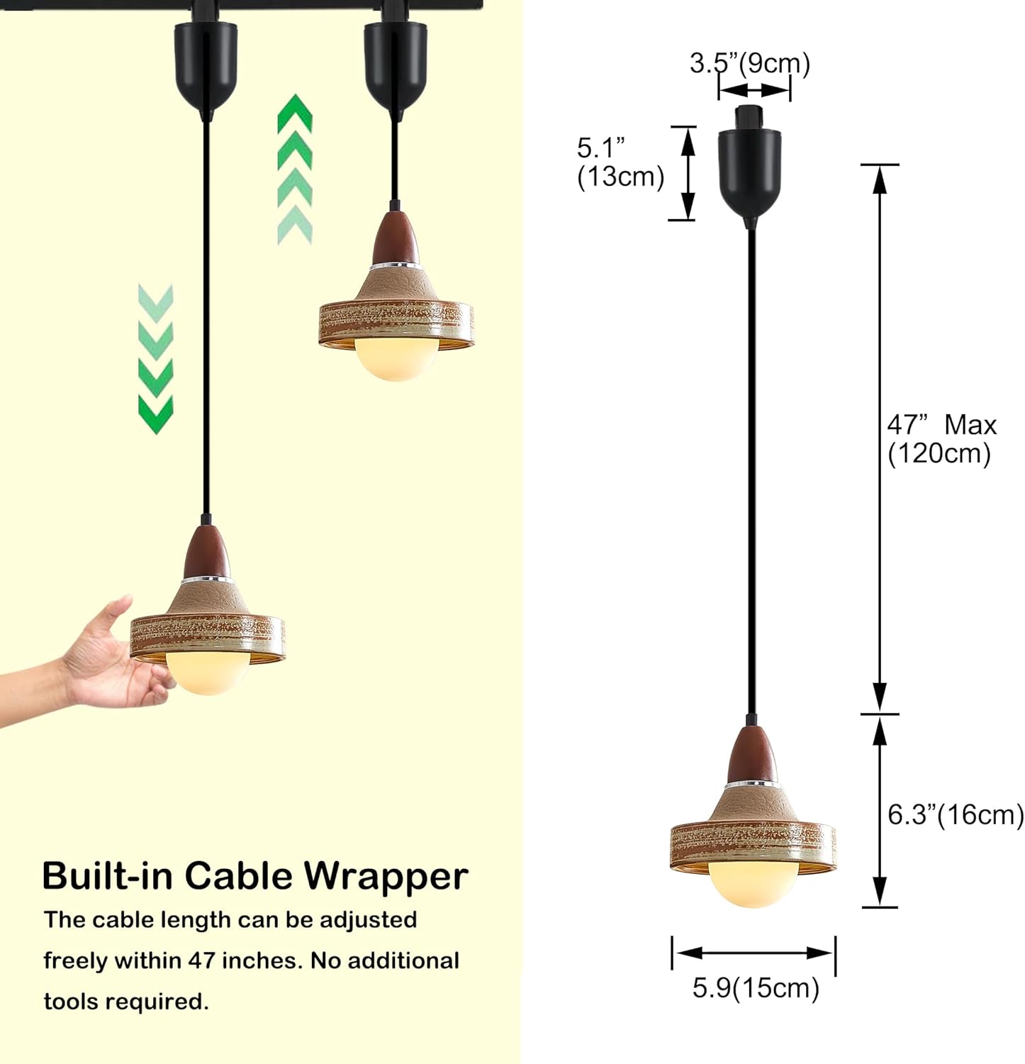 Kiven L Style 2-Wire Track Pendant Light with Ceramic Shade 1