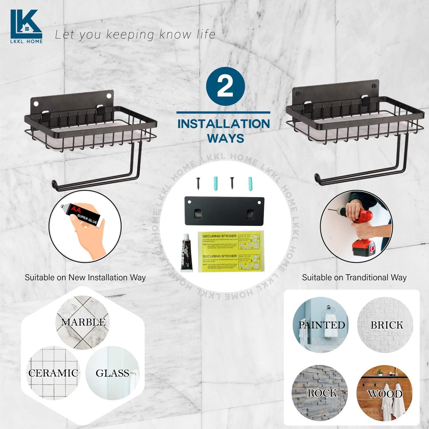 LKKL Silver Toilet Paper Holder with Shelf Wall Mount