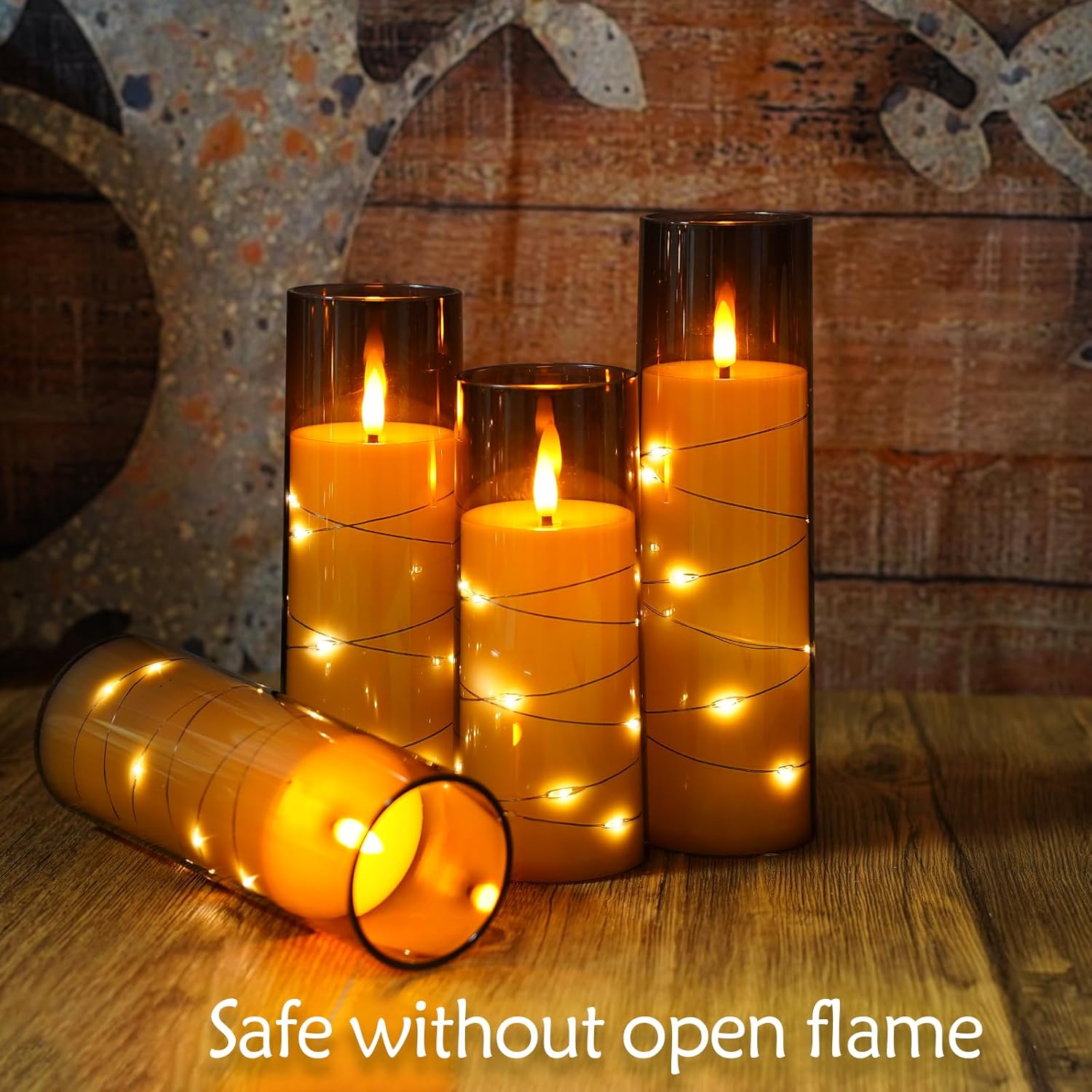 Eebuss Flameless Candles with Star String Set of 7 Grey