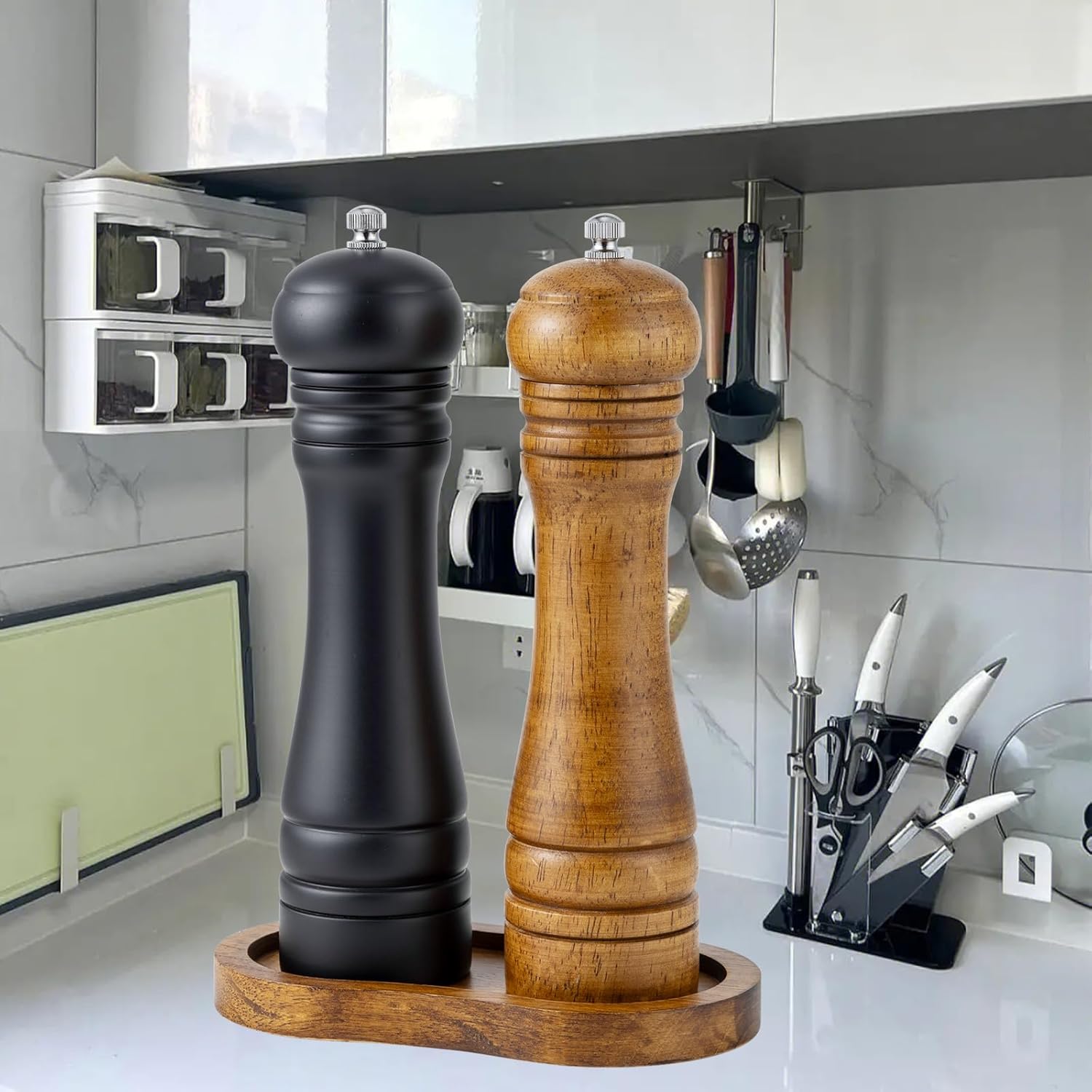 BINHAI Salt and Pepper Wood Mill Rest Tray