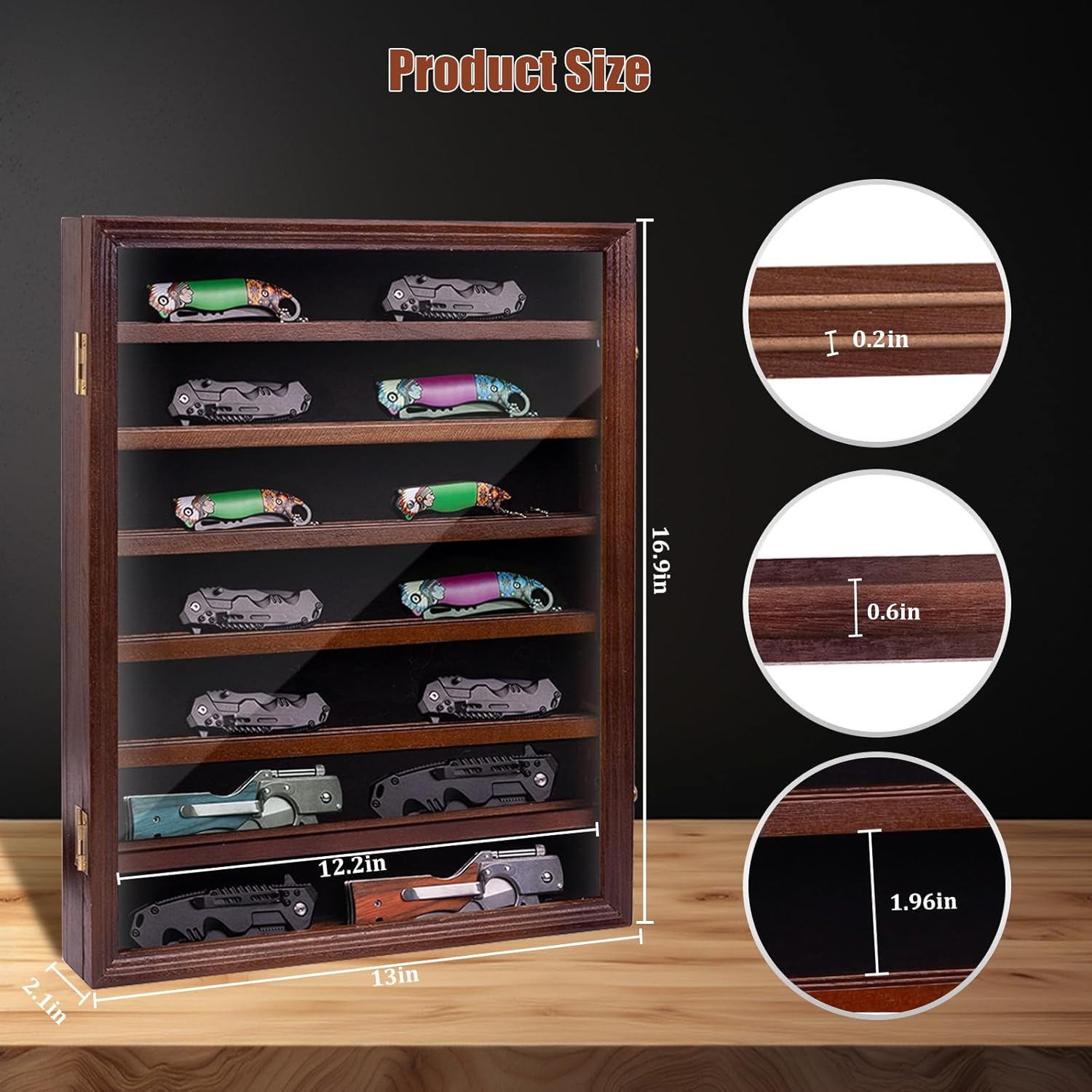 WodGod 7 Layers Knife Display Case with 6 Shelves Cherry
