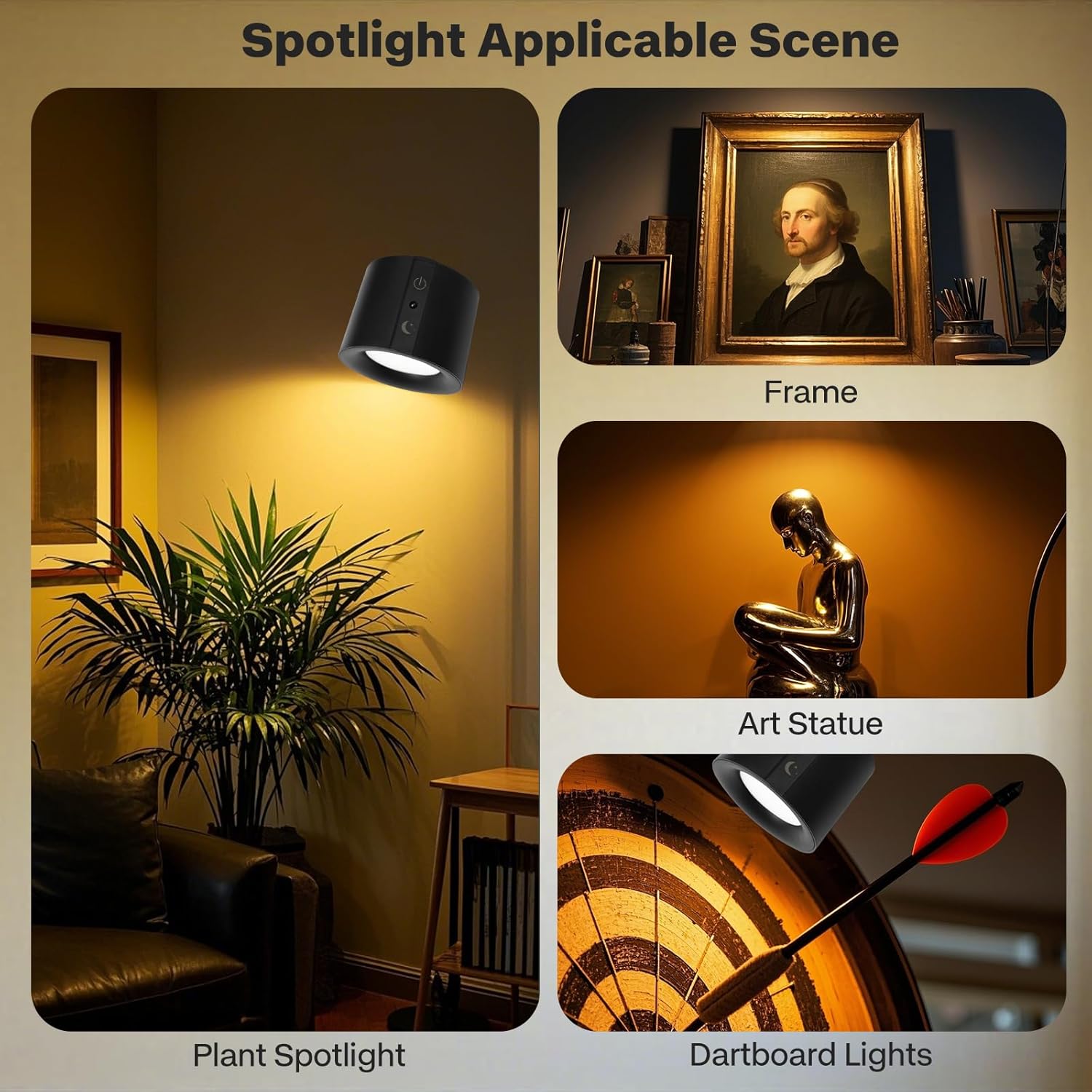 LED Spotlight Indoor Rechargeable with Dual Light Source and 360 Adjustment