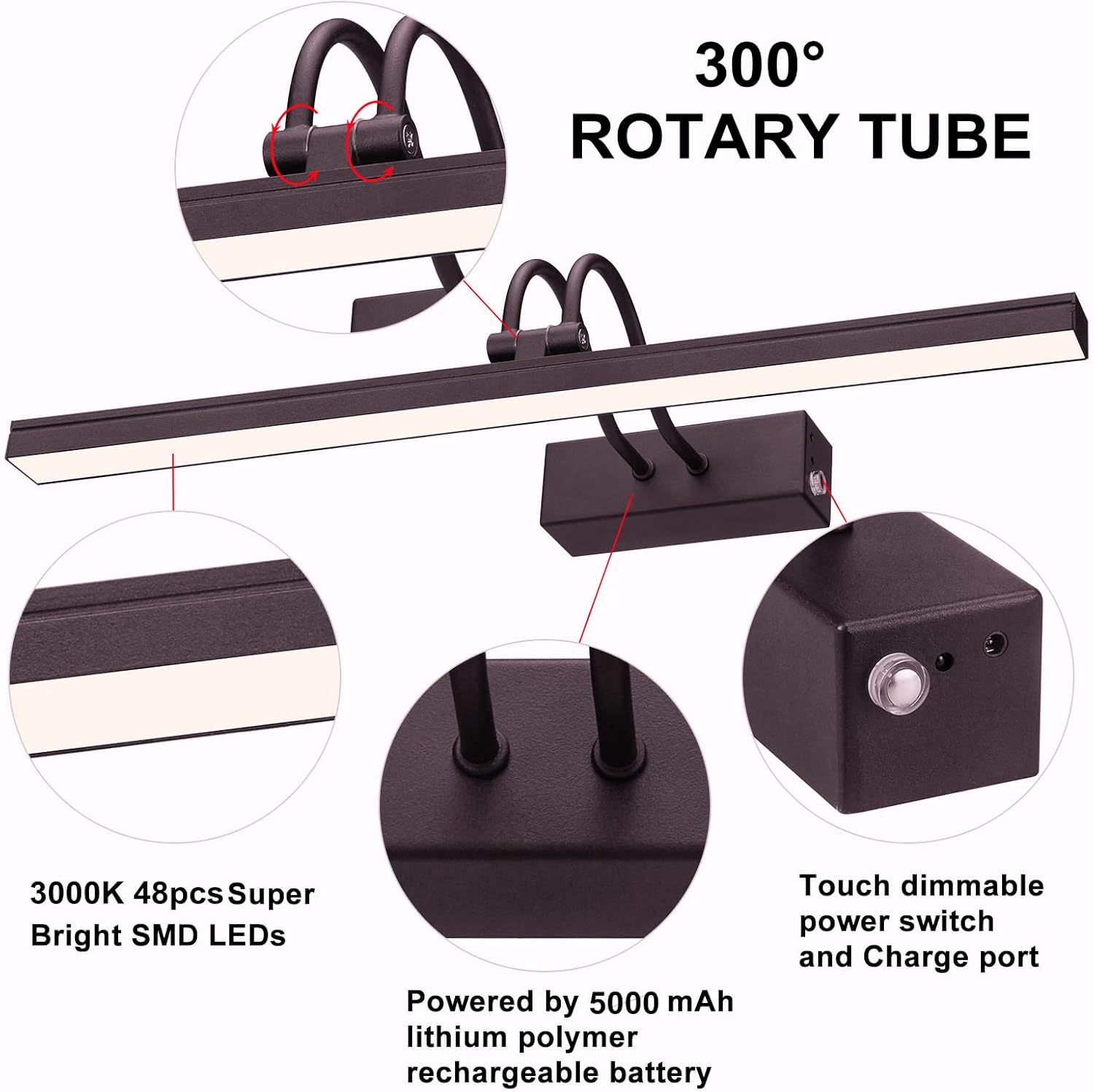 FUNCHDAY Wireless Picture Light with Remote 48 LED Dimmable Wall Art Lighting