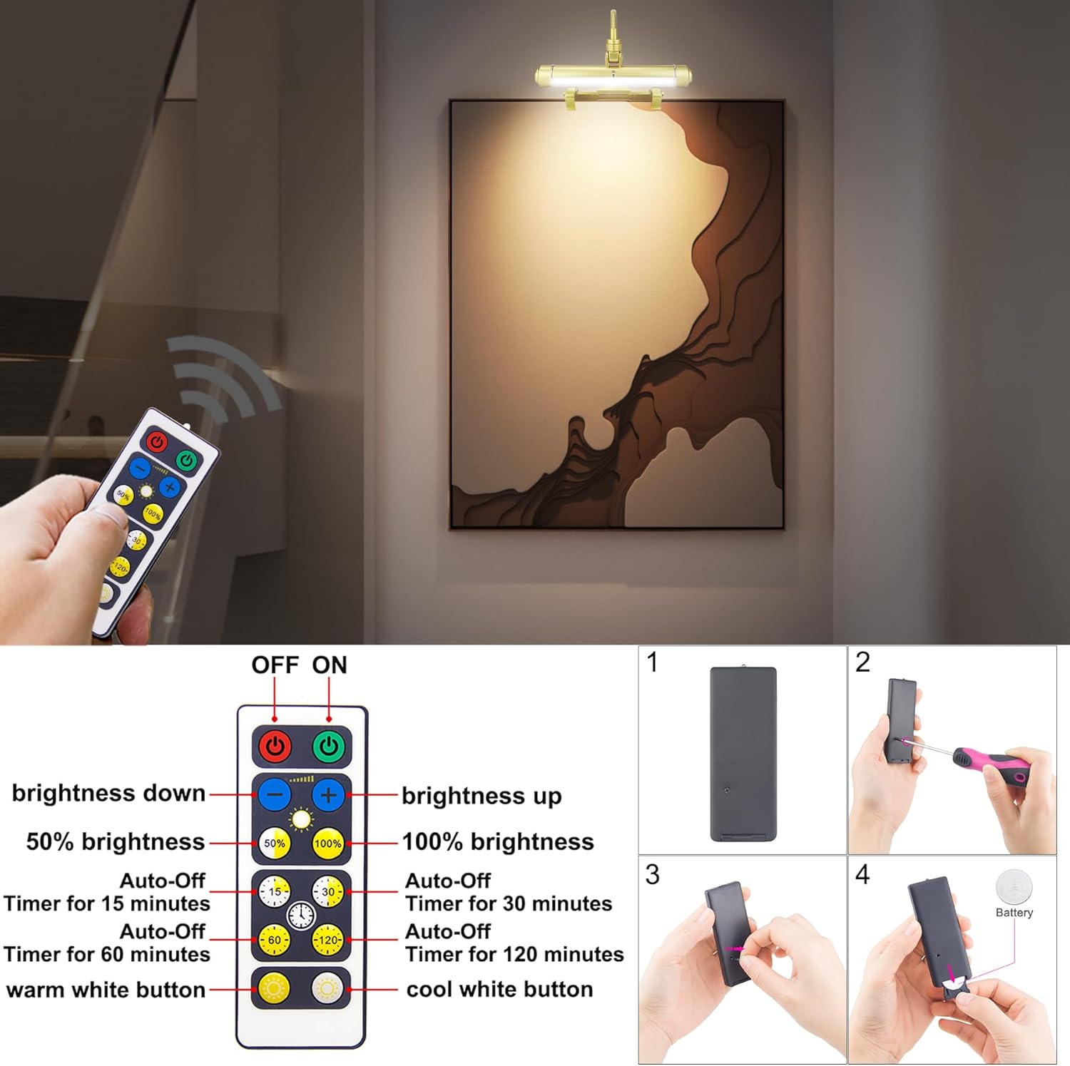 HONWELL Rechargeable Picture Light with Remote and 3 Modes 1