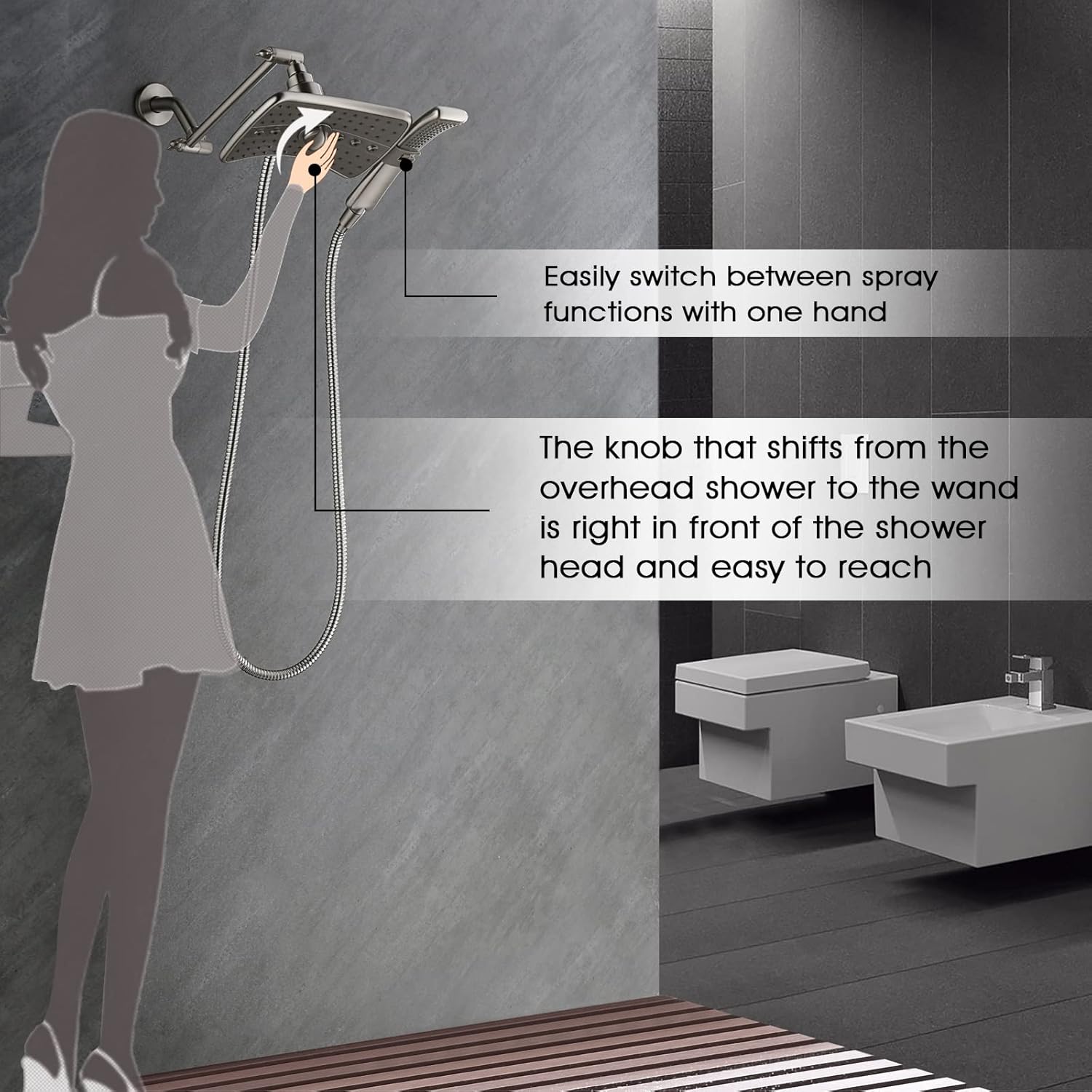 Bright Showers Dual Shower Head Grab Bar Set