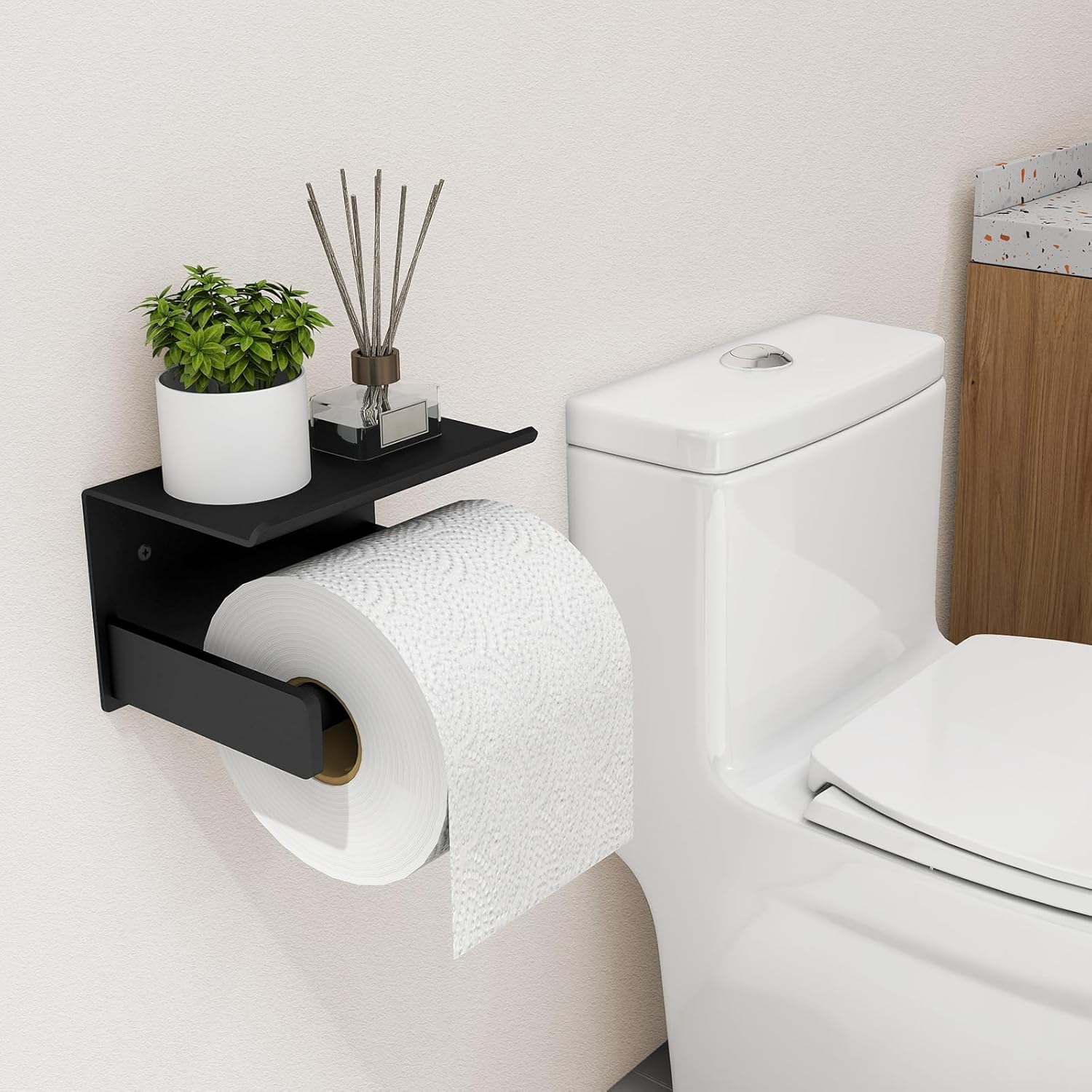 Bethom Toilet Paper Holder Wall Mount Mat black