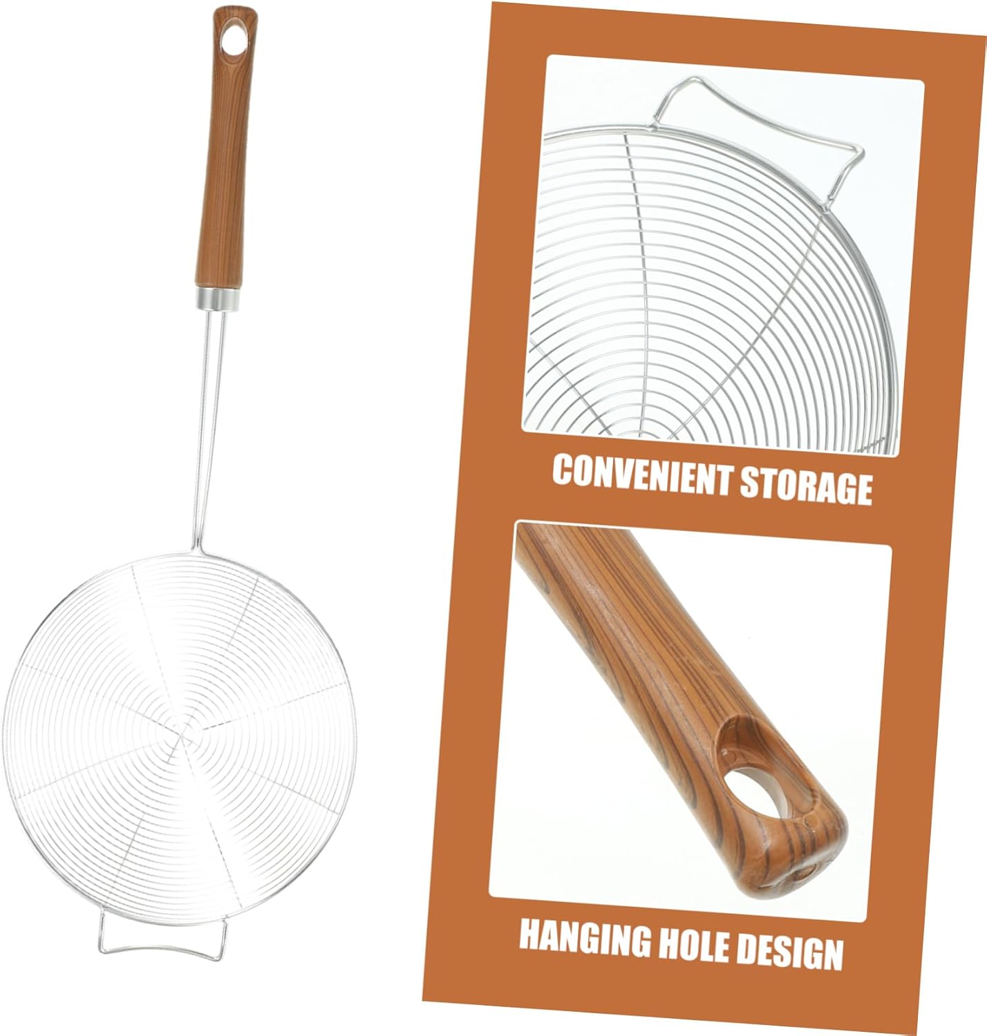 Luxshiny 304 Stainless Steel Skimmer Spoon with Wooden Handle
