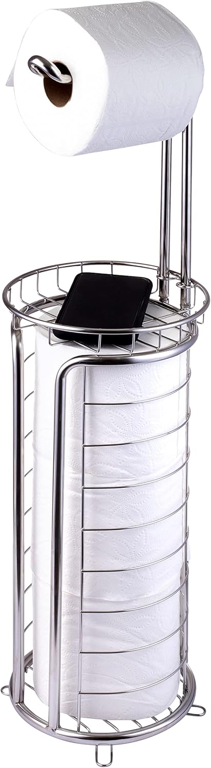 Free Standing Toilet Tissue Holder with Storage Shelf and Phone Tray