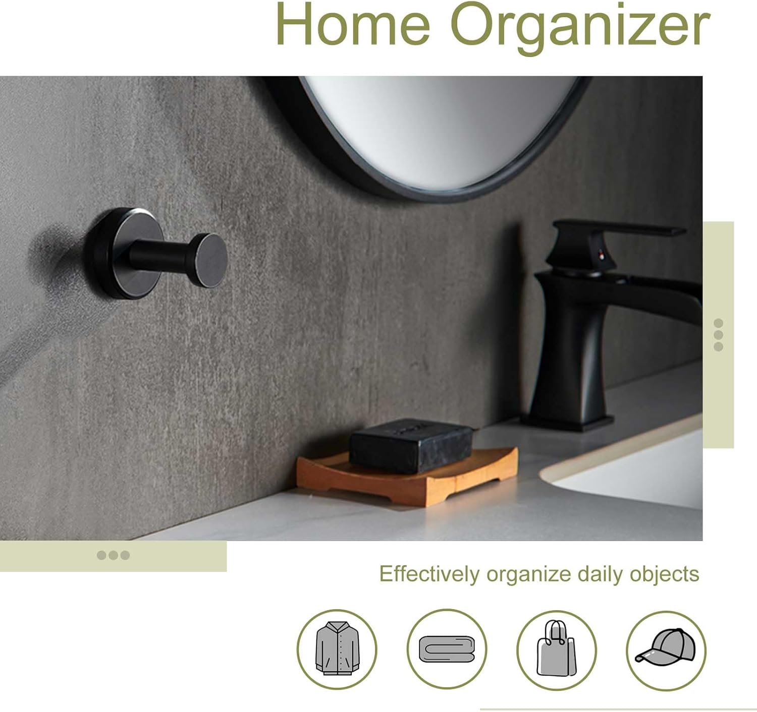 APLusee Matte Black Towel Hook and Ring Set 1
