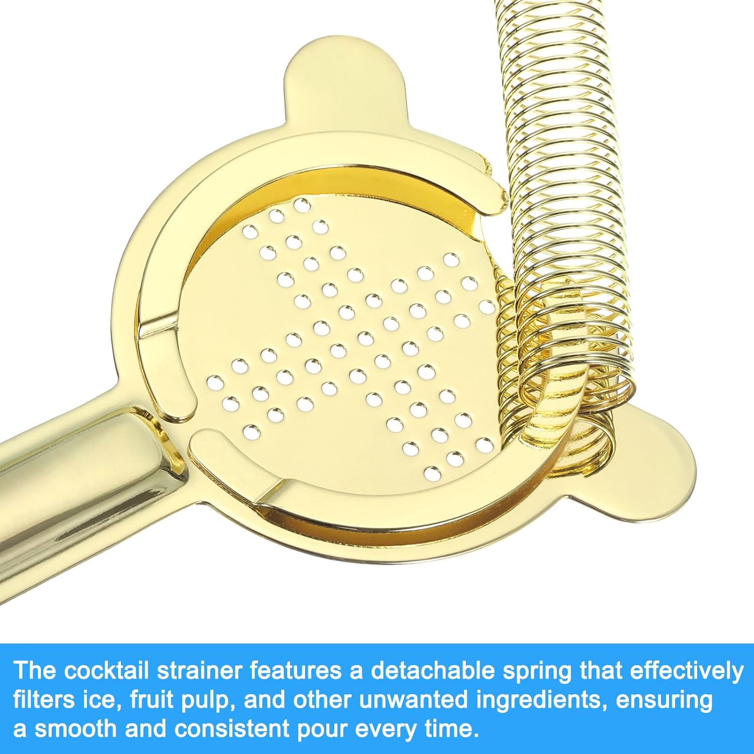 Cocktail Strainer - Stainless Steel Bar Tool for Drinks Gold 160mm