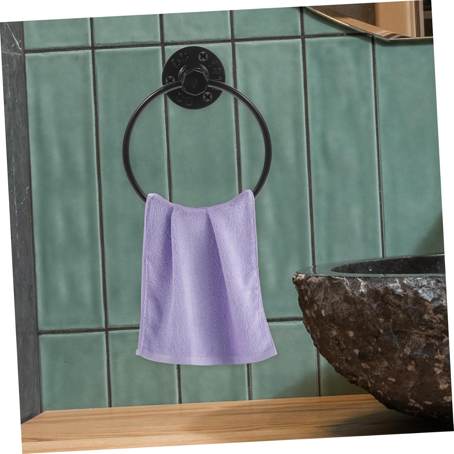 Alipis Matte Black Towel Ring Holder