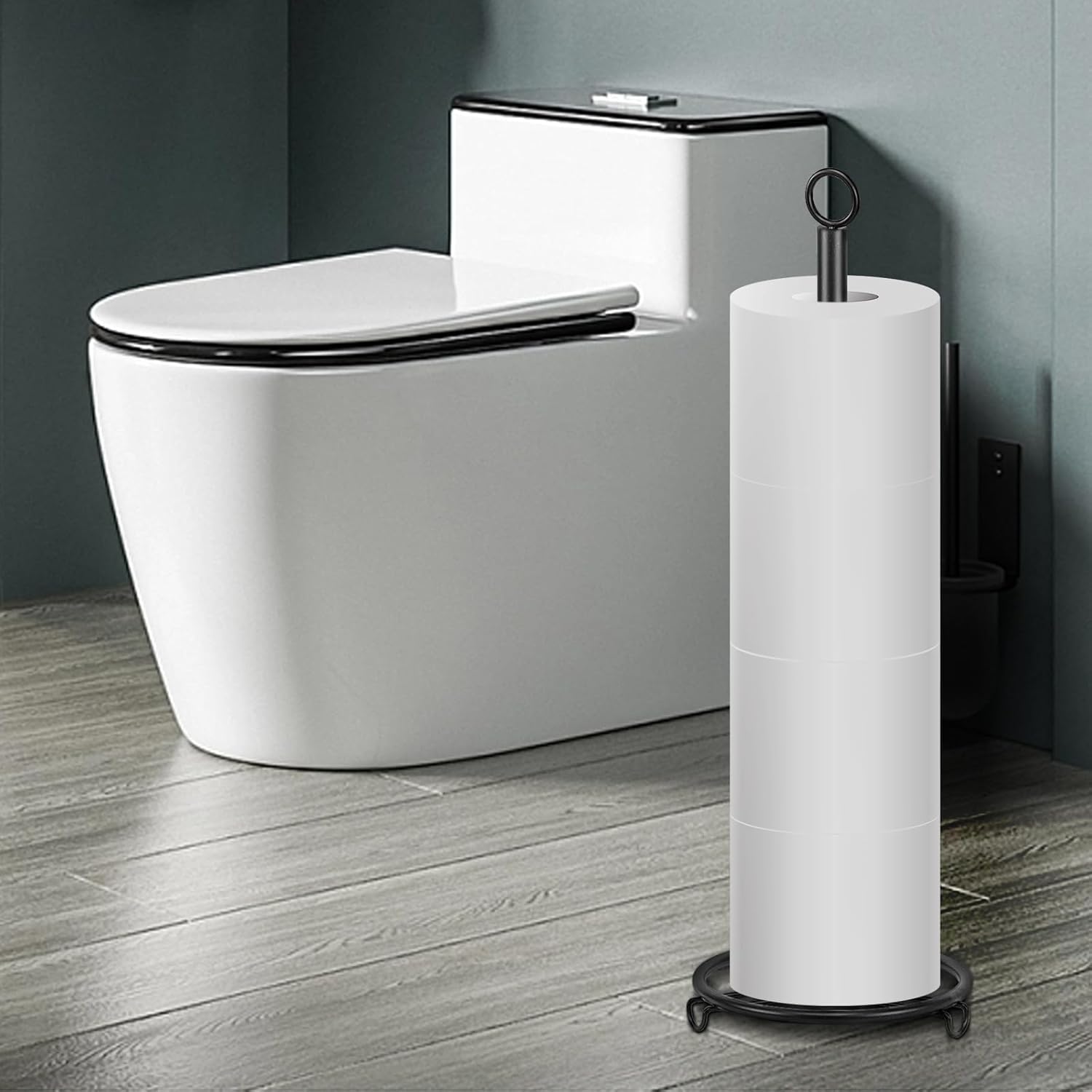 Siyzda Matte Black Toilet Paper Holder Stand