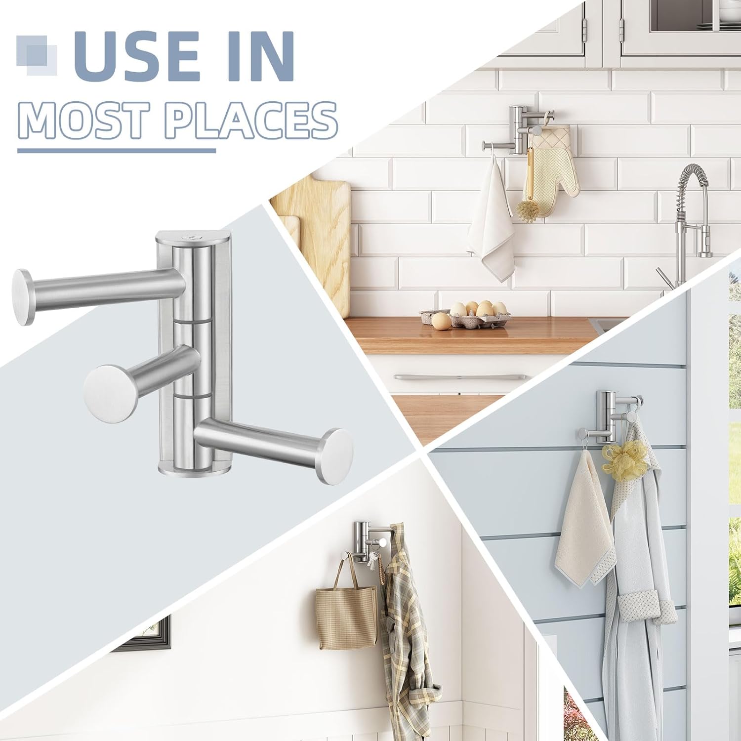 Angle Simple Swivel Towel Hook - 3 Arms Brushed Nickel