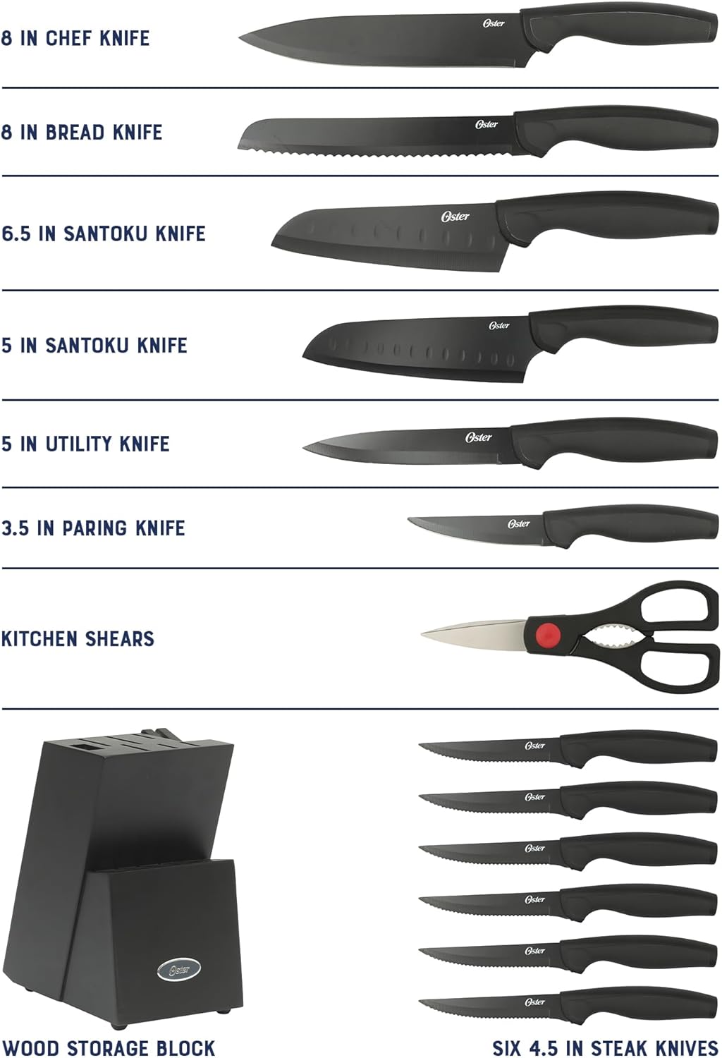 Oster Slicecraft 14-Piece Knife Block Set - Black