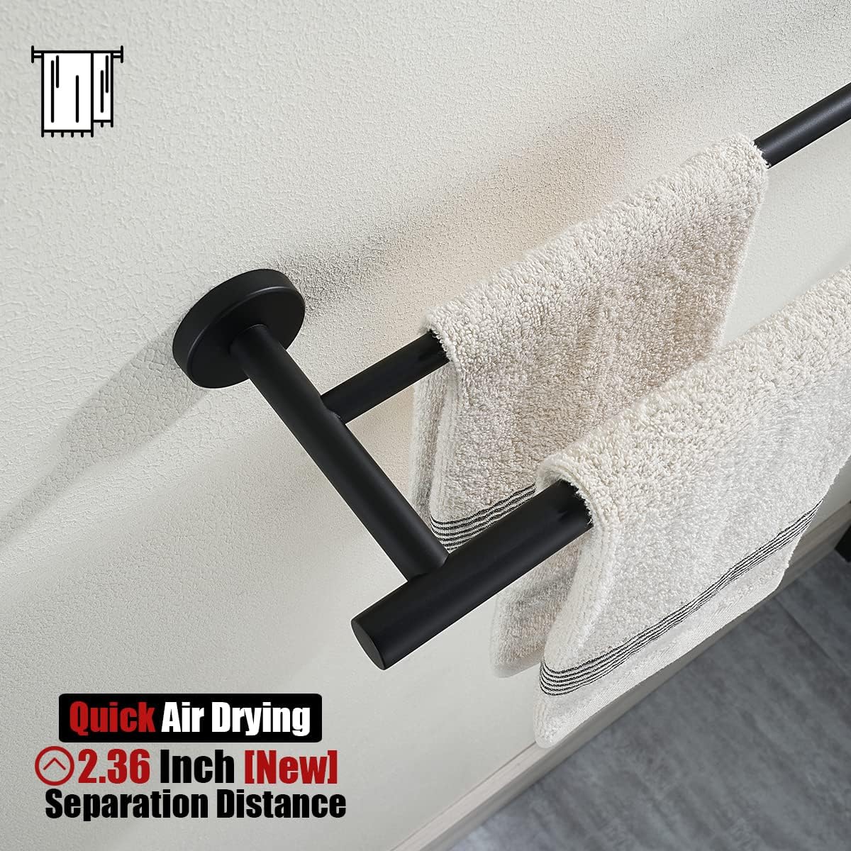 JQK Double Bath Towel Bar Matte Black
