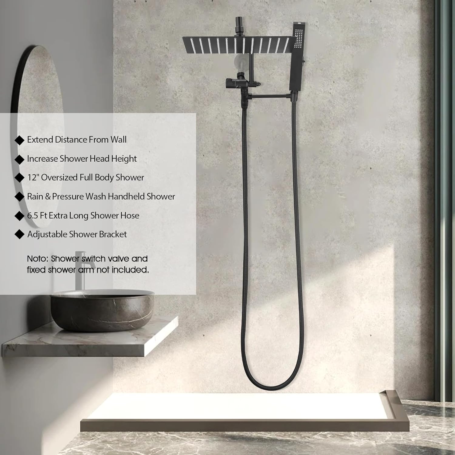 Rainfall Shower Head with 16-inch Extendable Arm and Spa-like Comfort