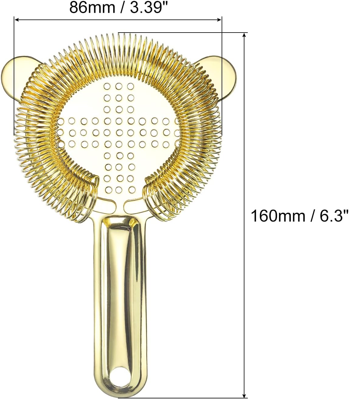 Cocktail Strainer - Stainless Steel Bar Tool for Drinks Gold 160mm