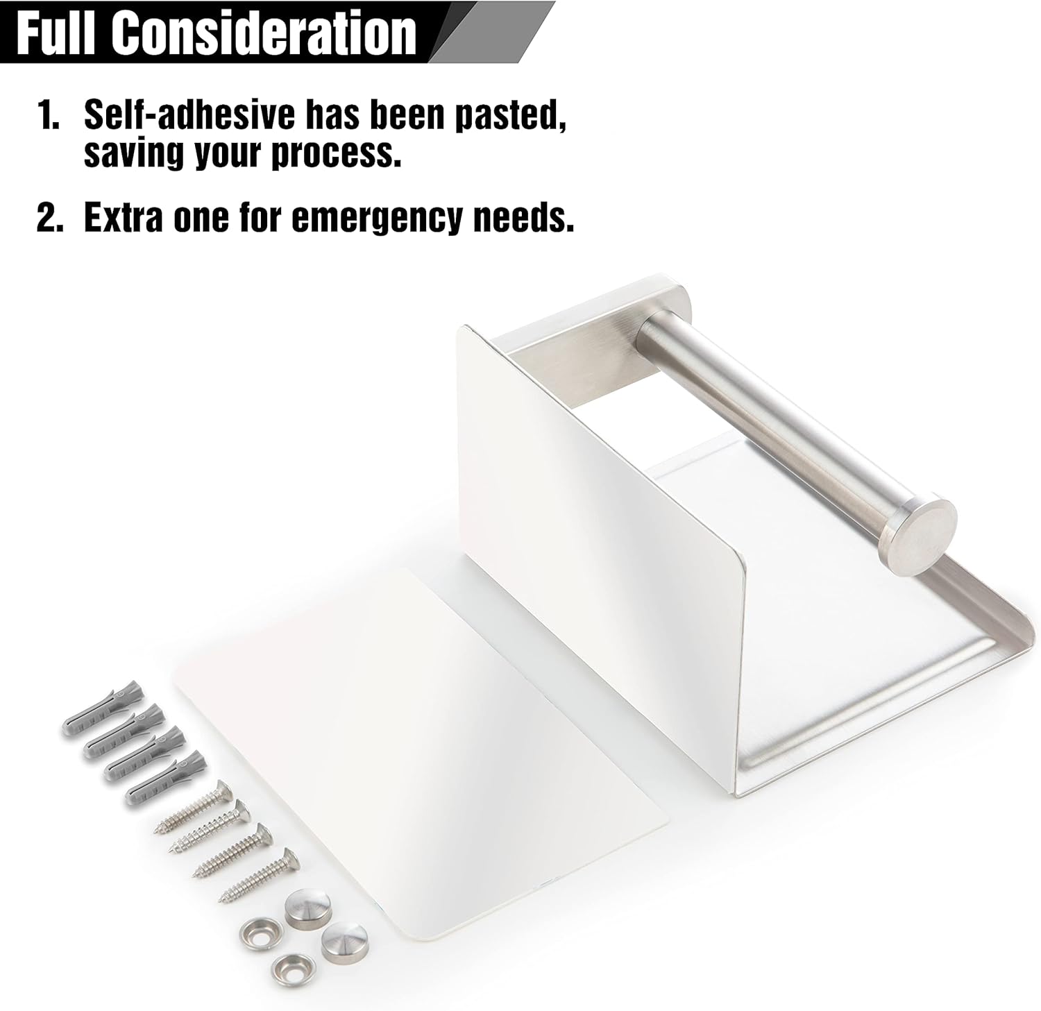 Brushed Nickel Toilet Paper Holder with Shelf Self Adhesive and Wall Mount