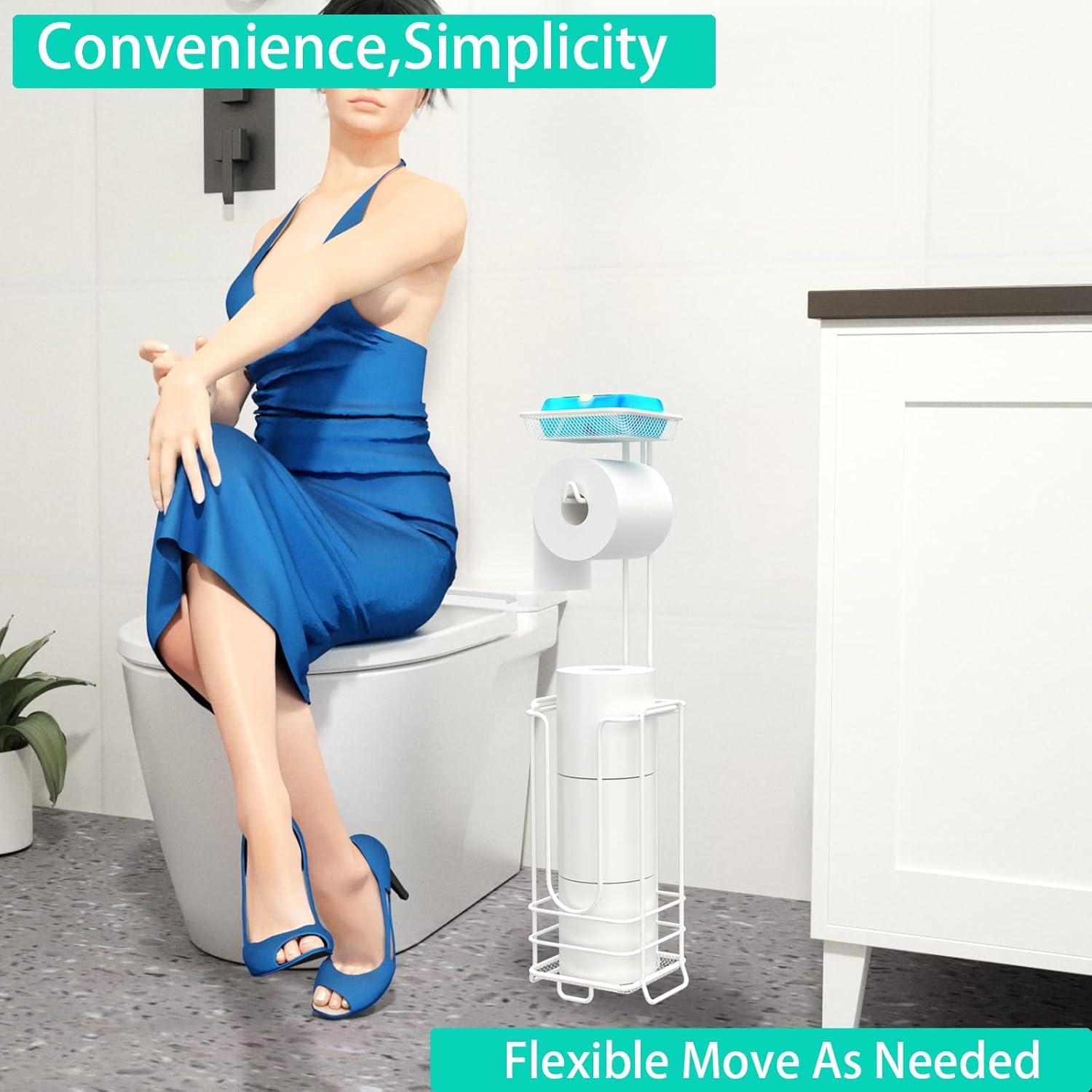 ZCCZ 6305912441 Inch Free Standing Toilet Paper Holder with Shelf