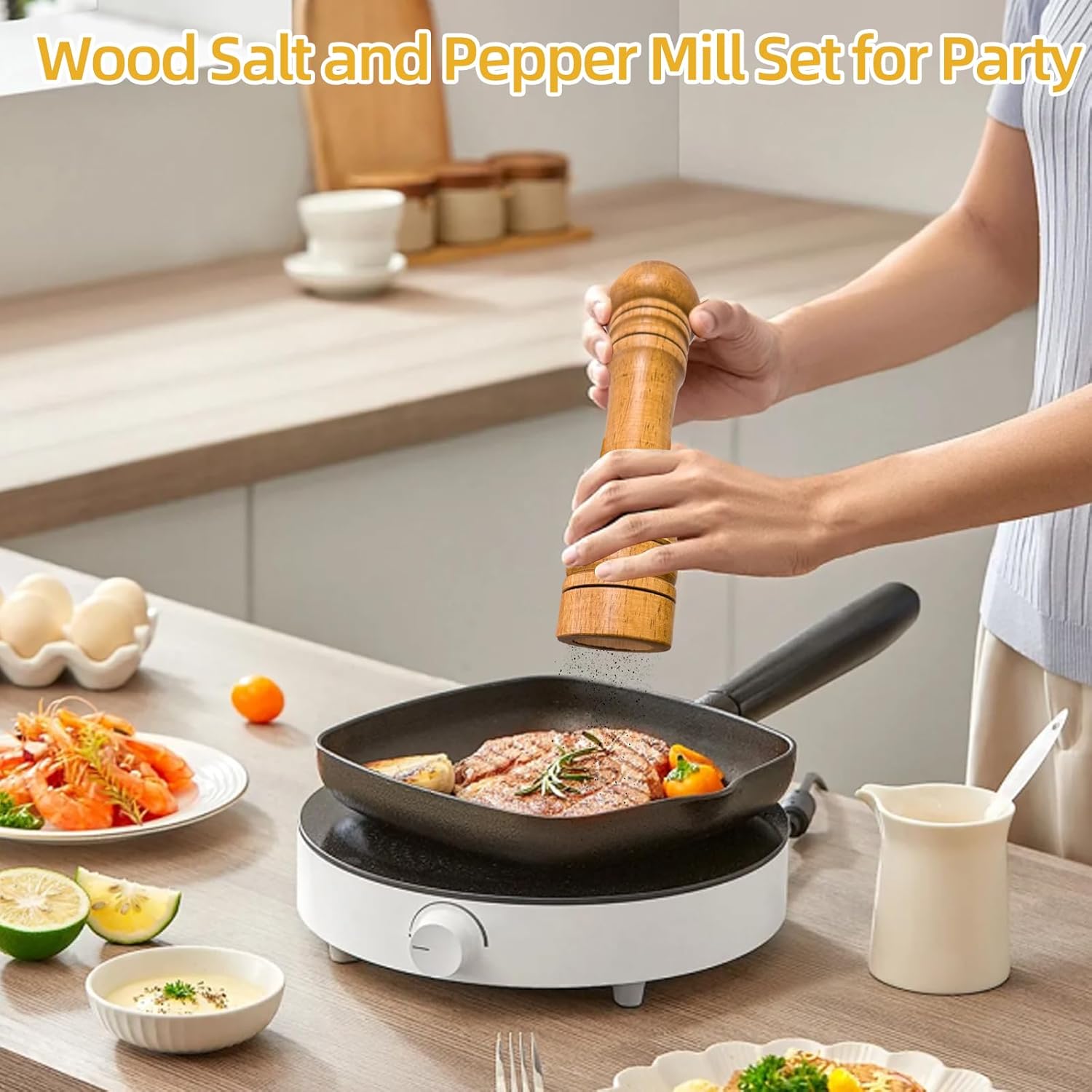 Wooden Salt Pepper Grinder Set with 8 Inch Tall Design 1