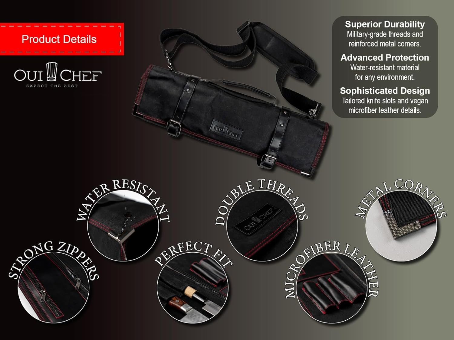 OuiChef Chef Knife Bag for 10 Blades More